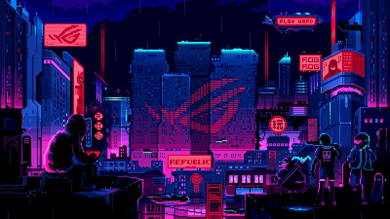 ASUS ROG Wallpaper 4K, Futuristic, Pixel art, Cyberpunk