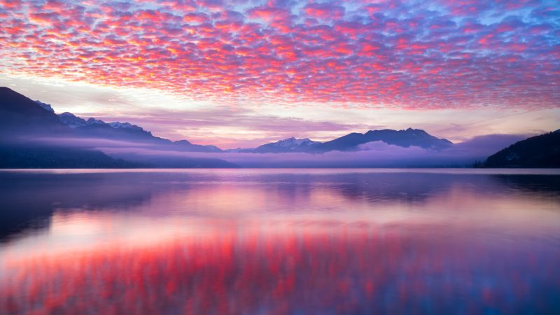 Pink clouds Wallpaper 4K, Reflection, Lake, Nature, #3183