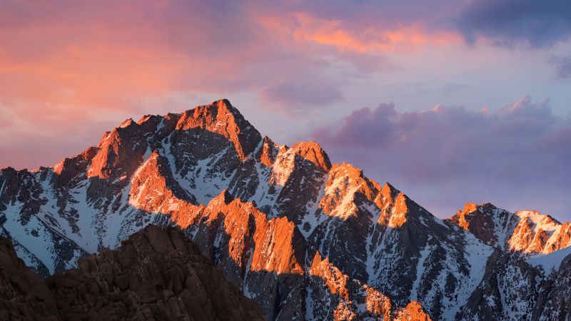 macOS Sierra Wallpaper 4K, Mountain, Peak, Sunset, Nature, #3987