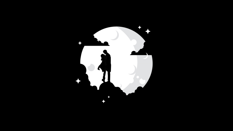 Couple Wallpaper 4K, Silhouette, Moon, Black/Dark, #4943