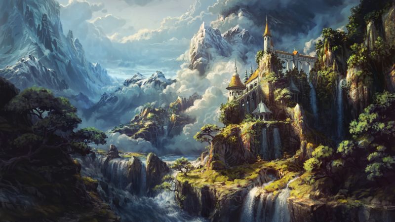 Castle Wallpaper 4K, Waterfalls, Surreal, Fantasy, #5426