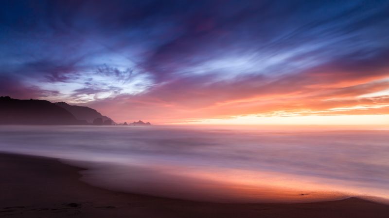 Beach Wallpaper 4K, Sunset, Cloudy Sky, Nature, #5467