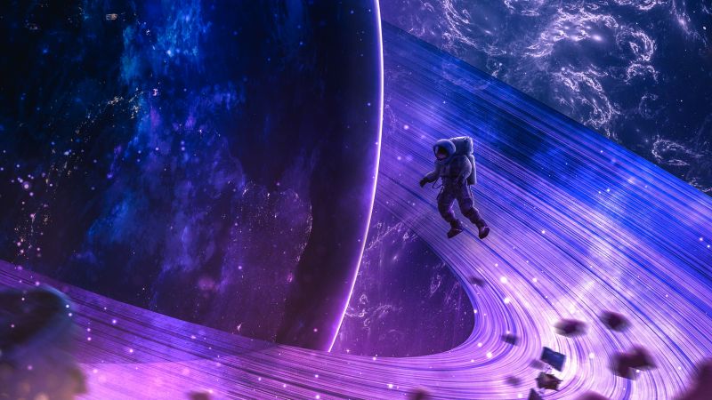 Astronaut Wallpaper 4K, Cosmos, Planet, Rings of Saturn