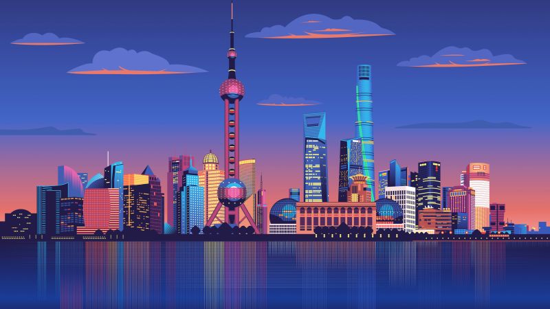 shanghai skyline night panorama