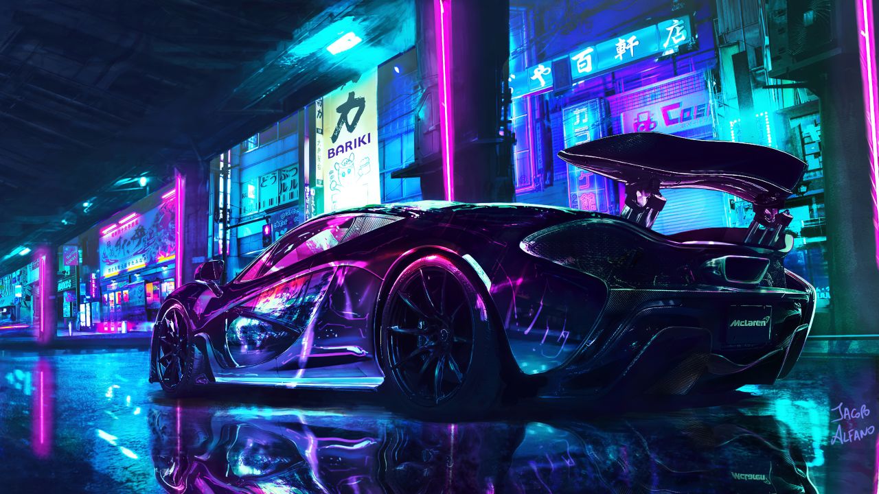 Cyberpunk 4K Wallpaper, McLaren, Supercars, Neon art, Cars, #1003