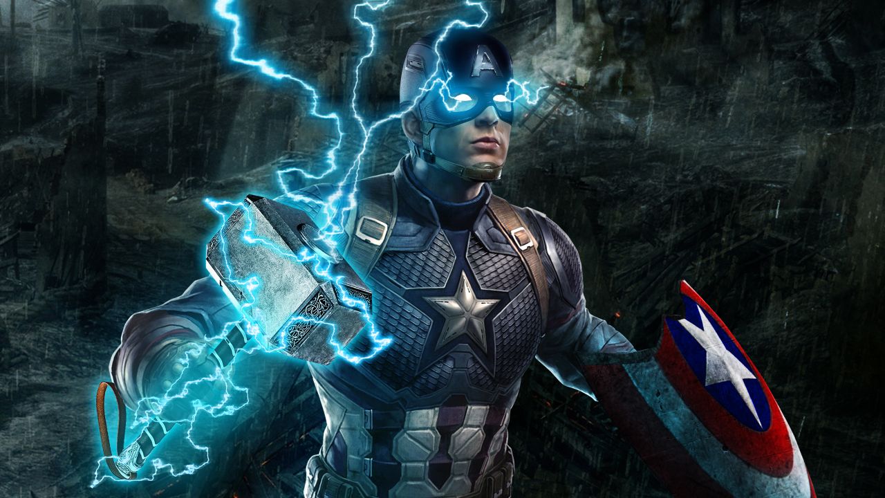 Captain America 4K Wallpaper, Avengers: Endgame, Worthy, Thor's hammer