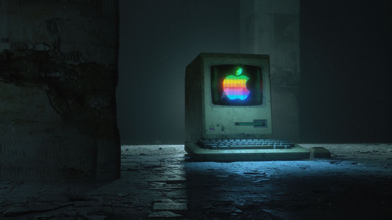 Apple computer 4K Wallpaper, Apple logo, Retro, Dark, Graphics CGI, #1456