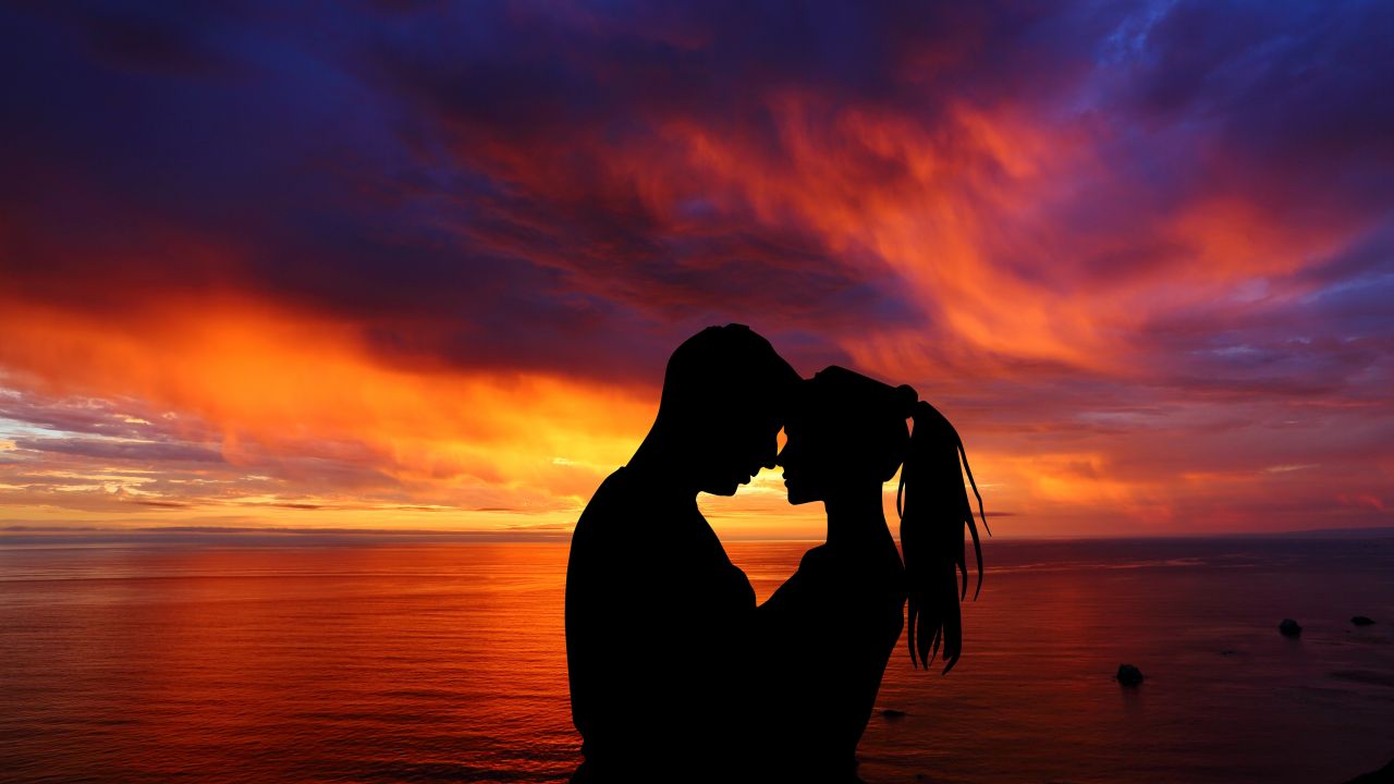Couple 4k Wallpaper Romantic Silhouette Sunset Seascape Together 7436