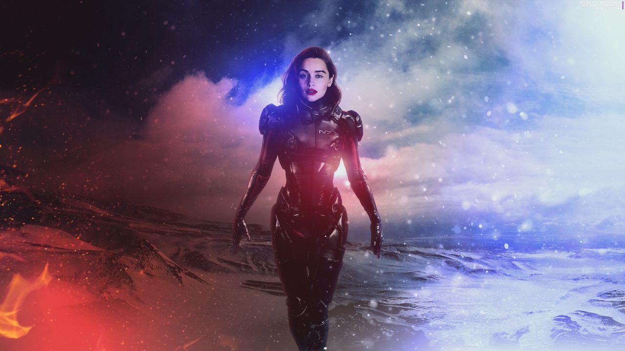 Emilia Clarke 4K Wallpaper, Mass Effect: Andromeda, Commander Shepard