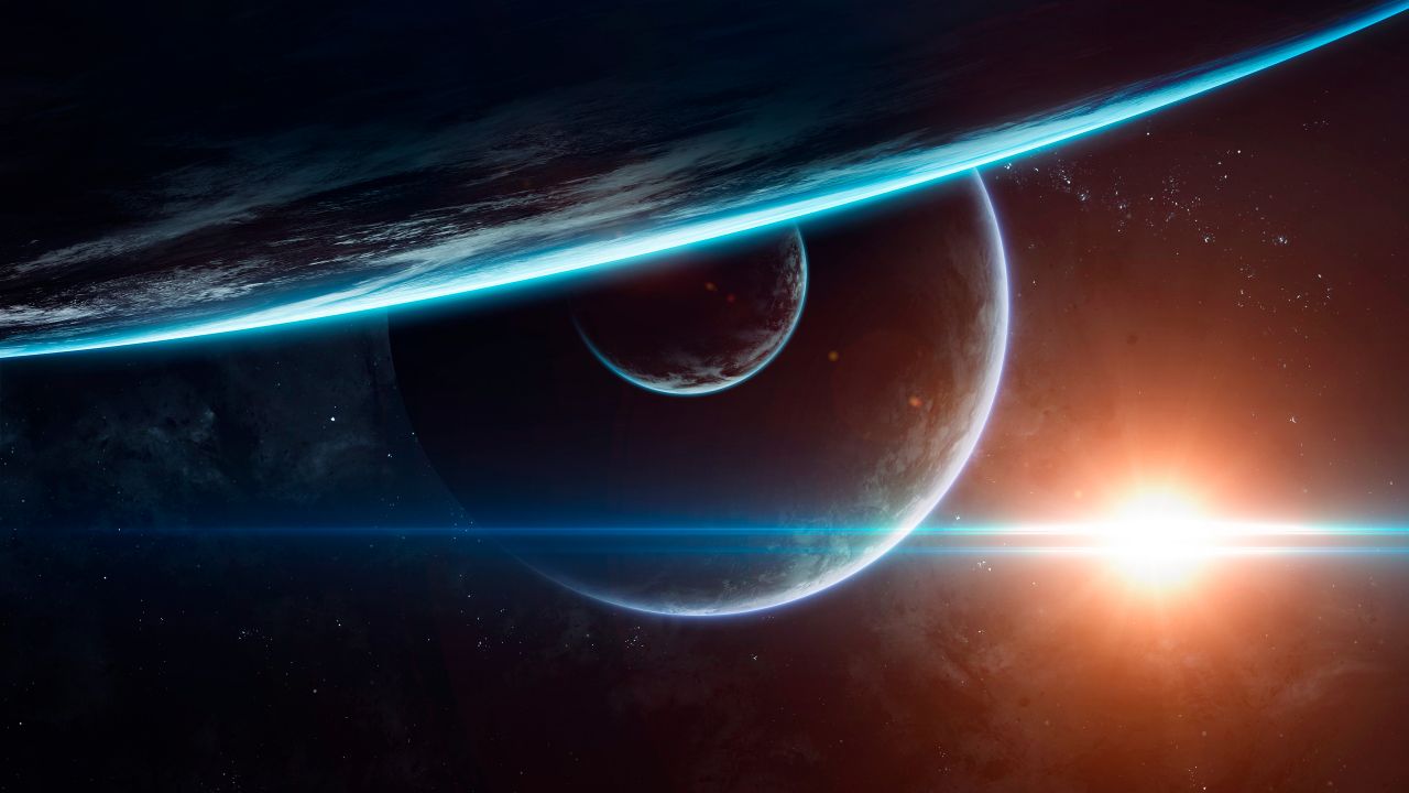 Planets 4K Wallpaper, Cosmos, Sun, Astronomy, Horizon, Galaxy, Stars