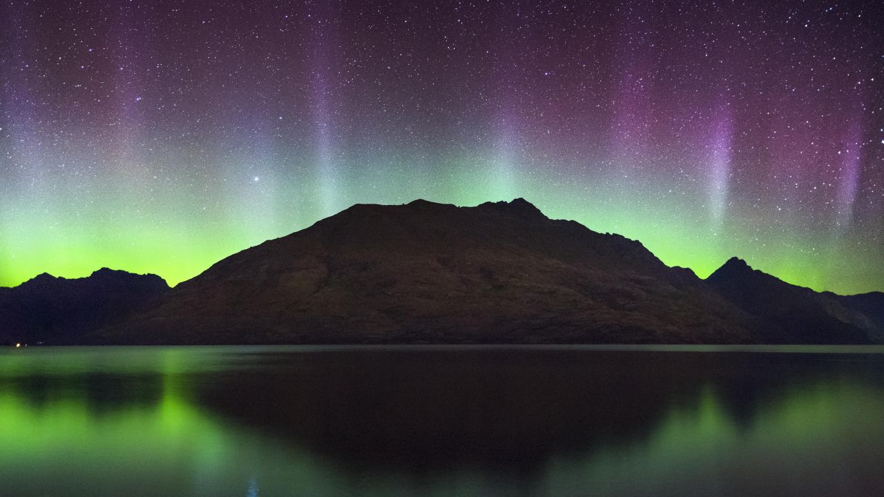 Cecil Peak 4K Wallpaper, New Zealand, Aurora Borealis, Northern Lights