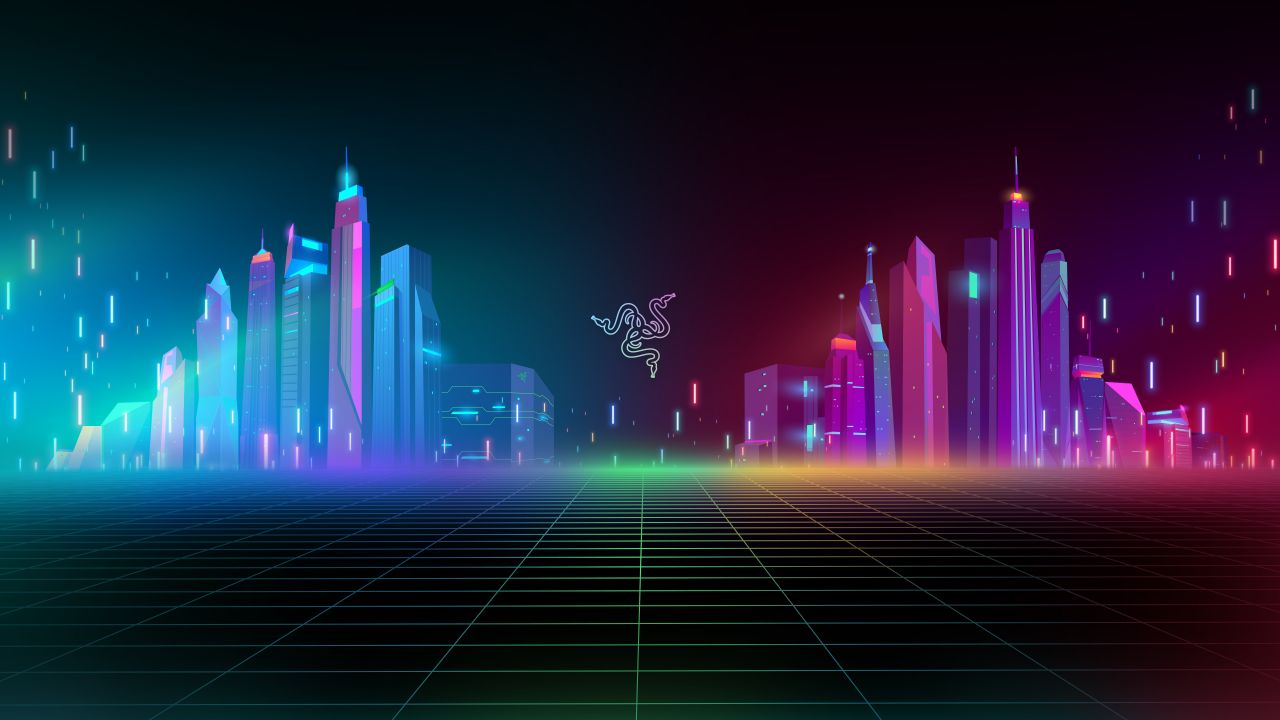 Razer 4K Wallpaper, Cyber city, Neon, Colorful, Cityscape, Futuristic