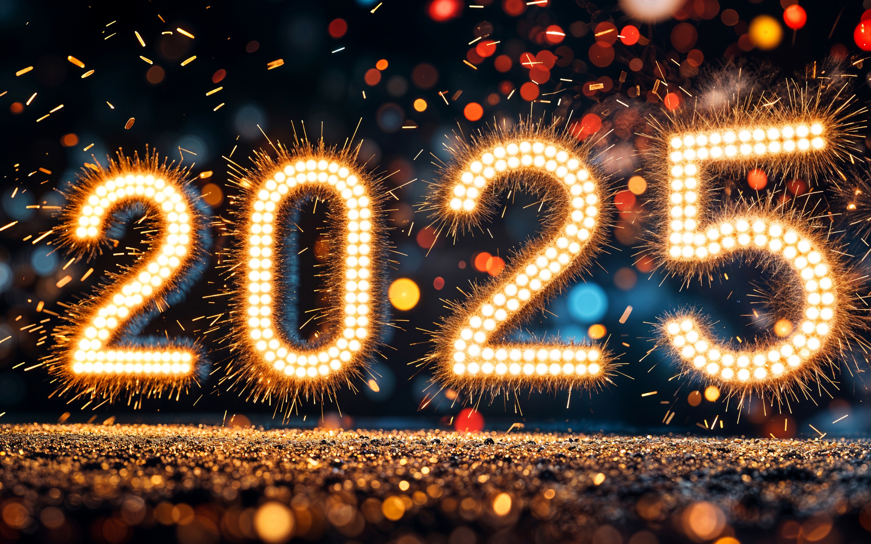 2025 New Year Wallpaper 4K, Sparklers, Fireworks