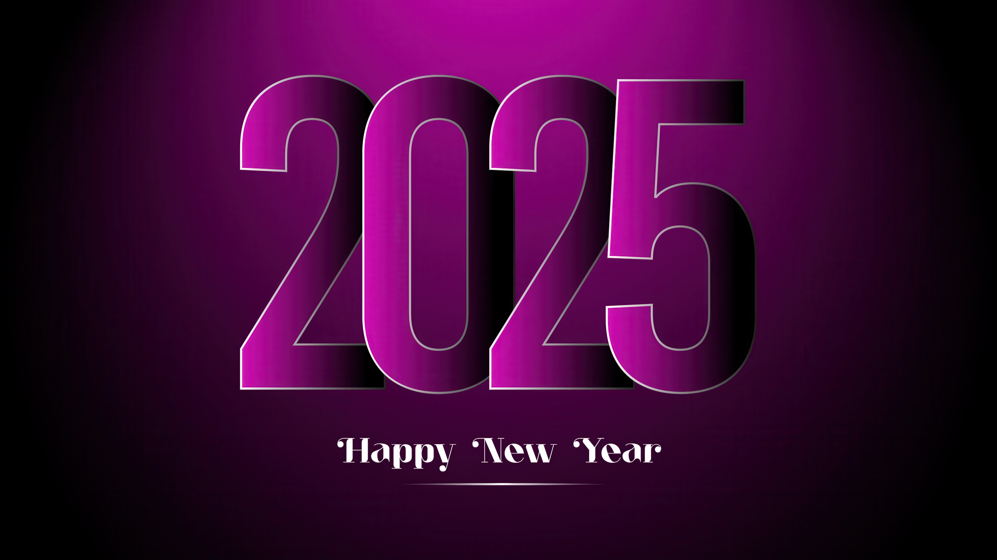 2025 New Year Wallpaper 4K, Purple background, 5K