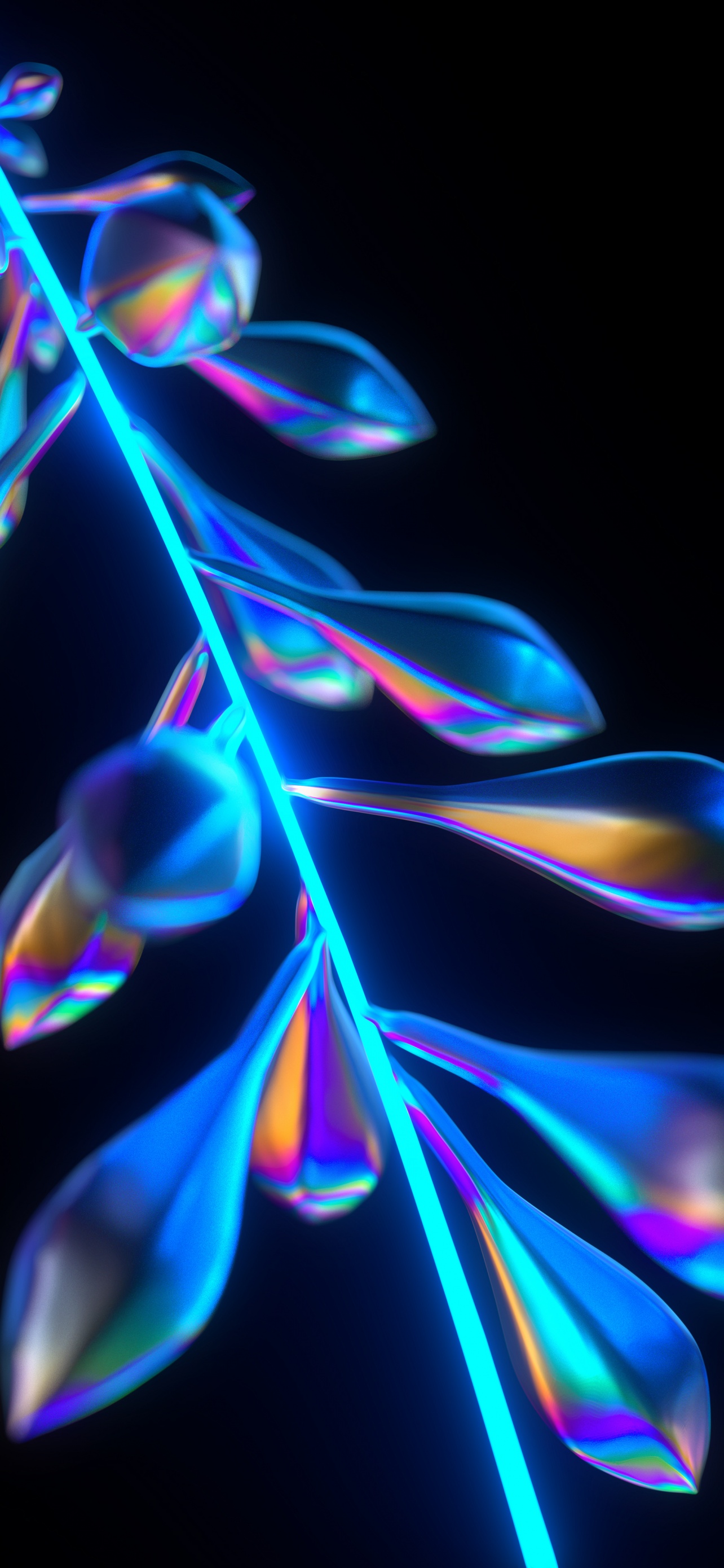3D Wallpaper 4K, Neon, Leaves, CGI, Abstract, #3230
