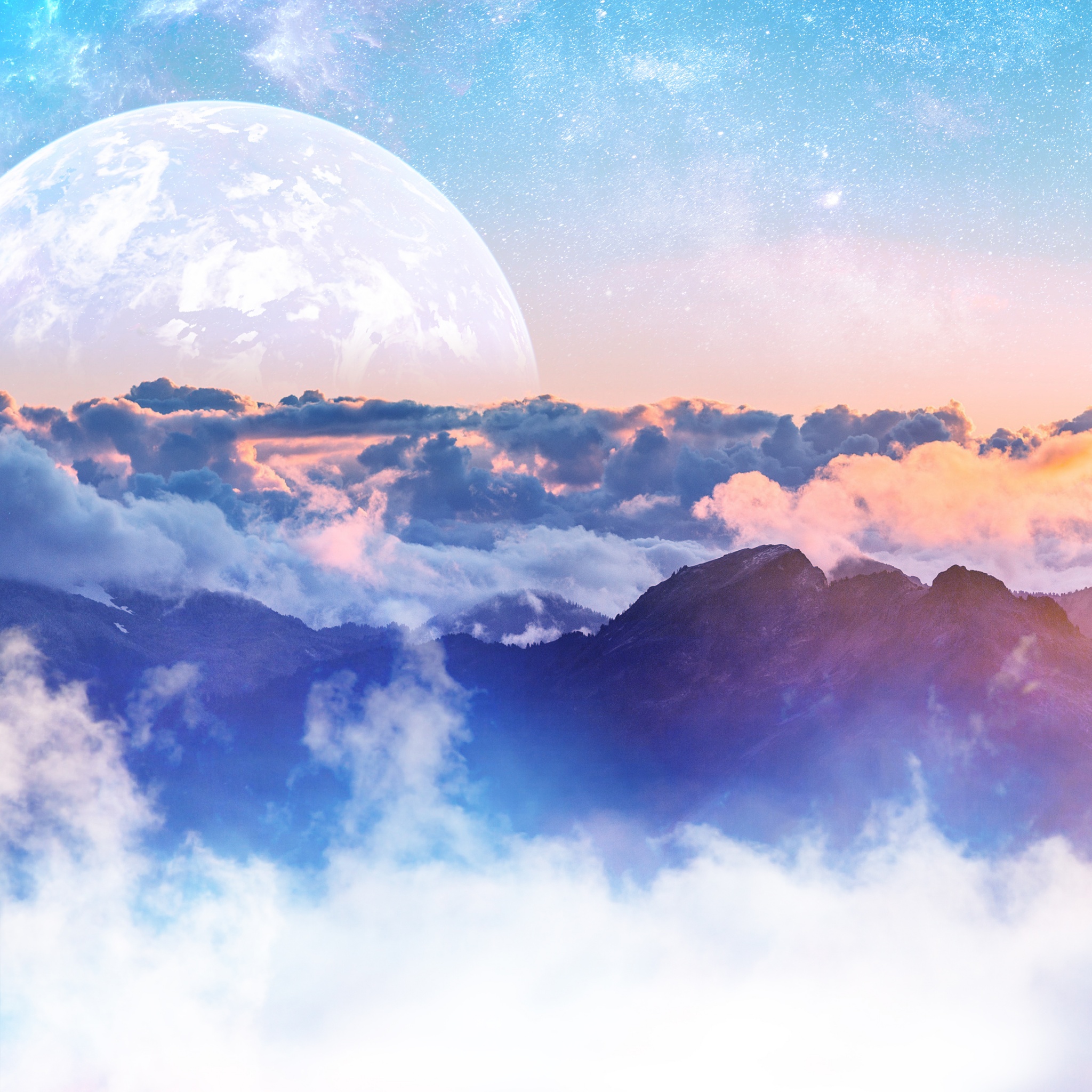 Above Clouds 4k Wallpaper Moon Planet Mountains Clouds Sunny Day Nature 1136
