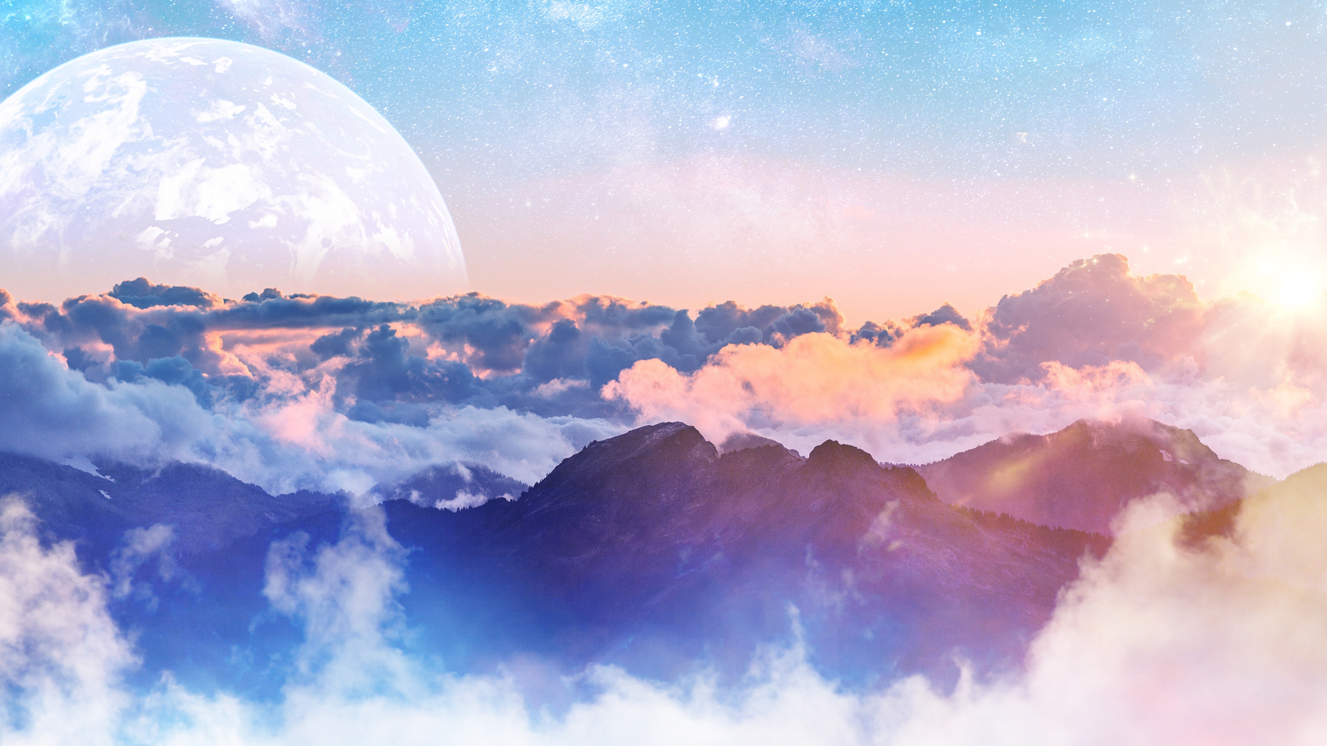 Above clouds Wallpaper 4K, Moon, Planet, Mountains, Nature, #1136