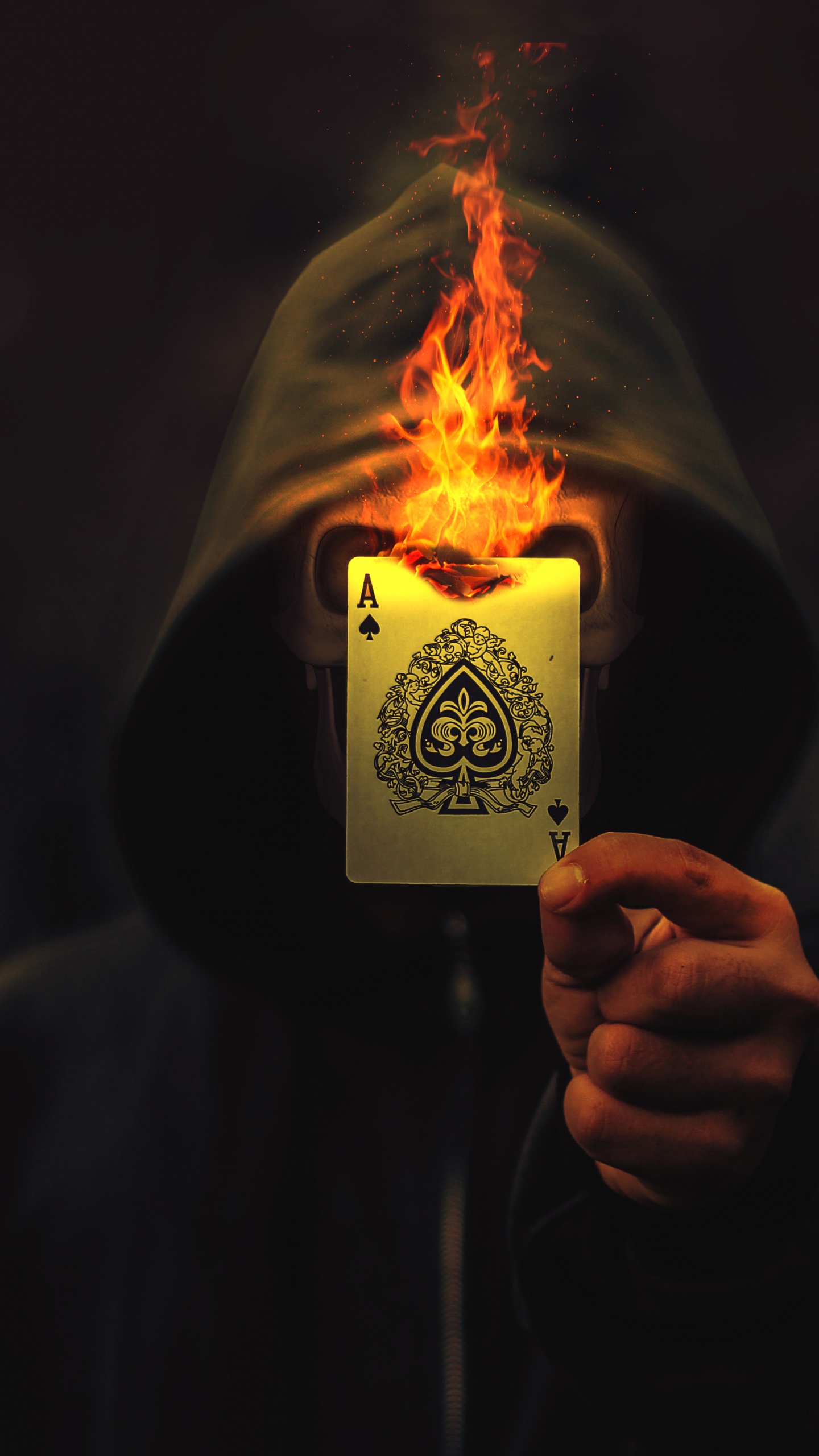 Ace of Spades Wallpaper 4K, Skull, Hoodie, Burning, Graphics CGI, #2692