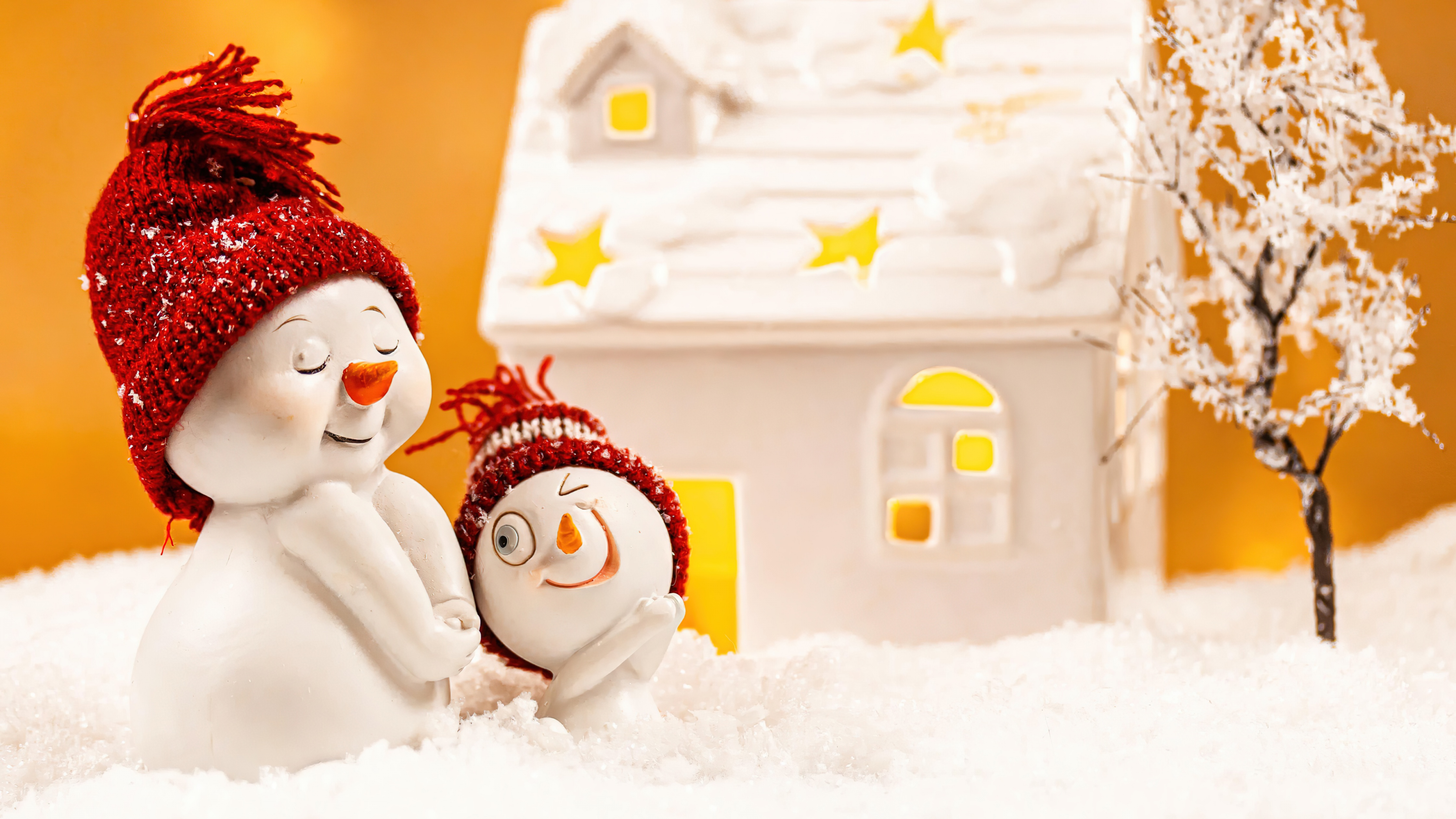 Adorable Wallpaper 4K, Snowman, Cute figure, Winter