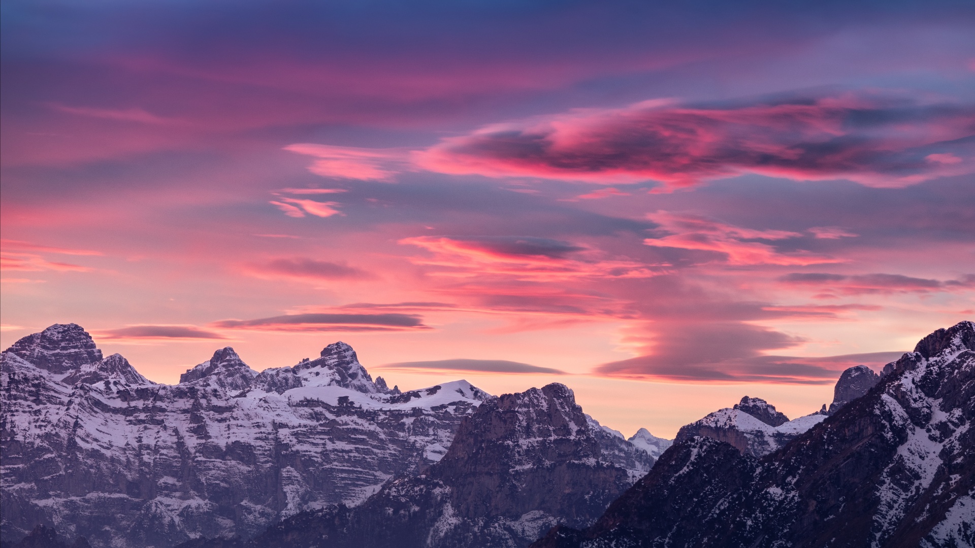 Alps mountains Wallpaper 4K, Dolomites, Sunset, Dusk, Pink sky