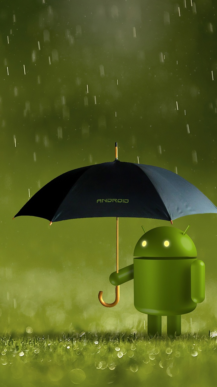 Android logo 4K Wallpaper Android robot Umbrella Rain 