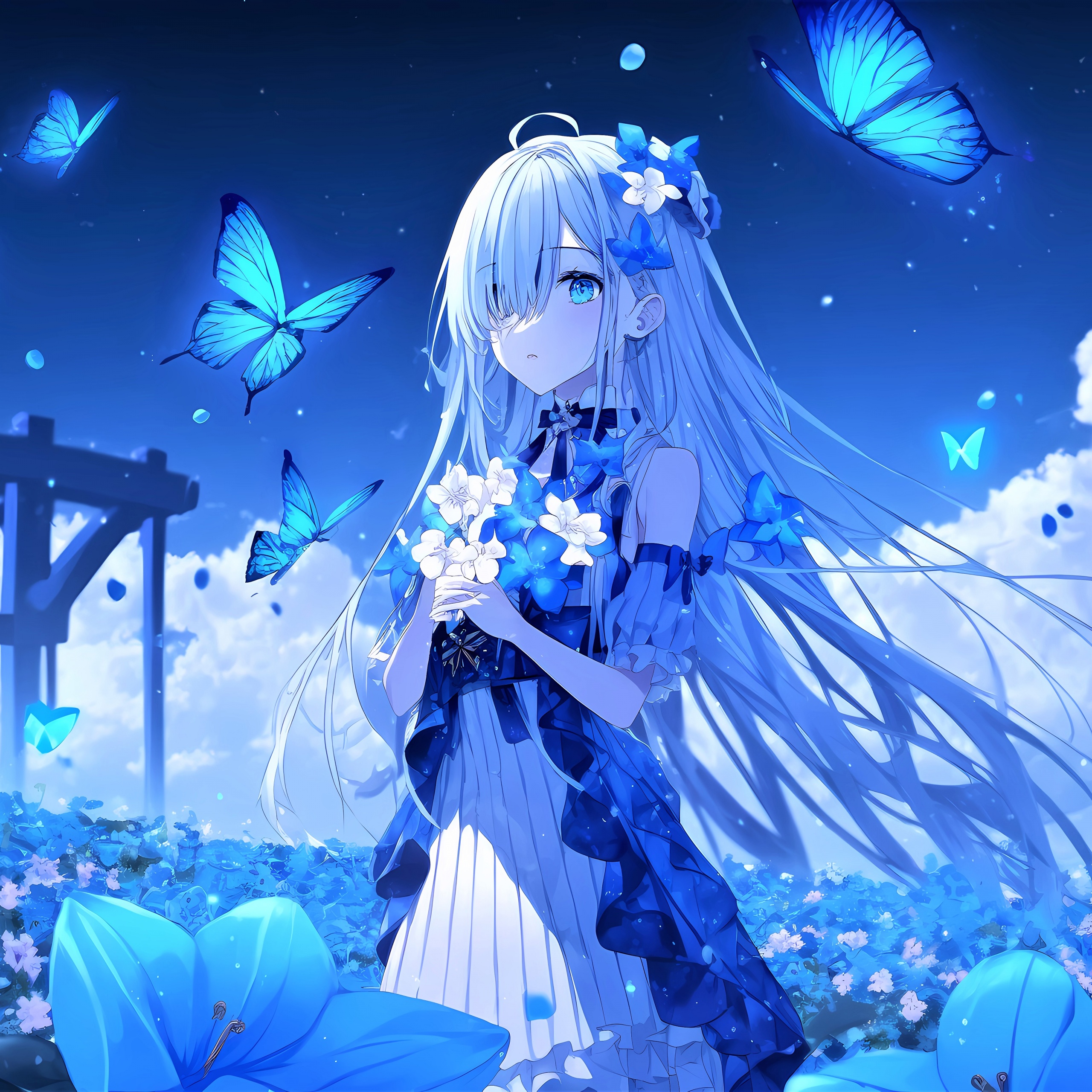 Anime Girl Blue Wallpaper 4k Ultra HD ID:4571