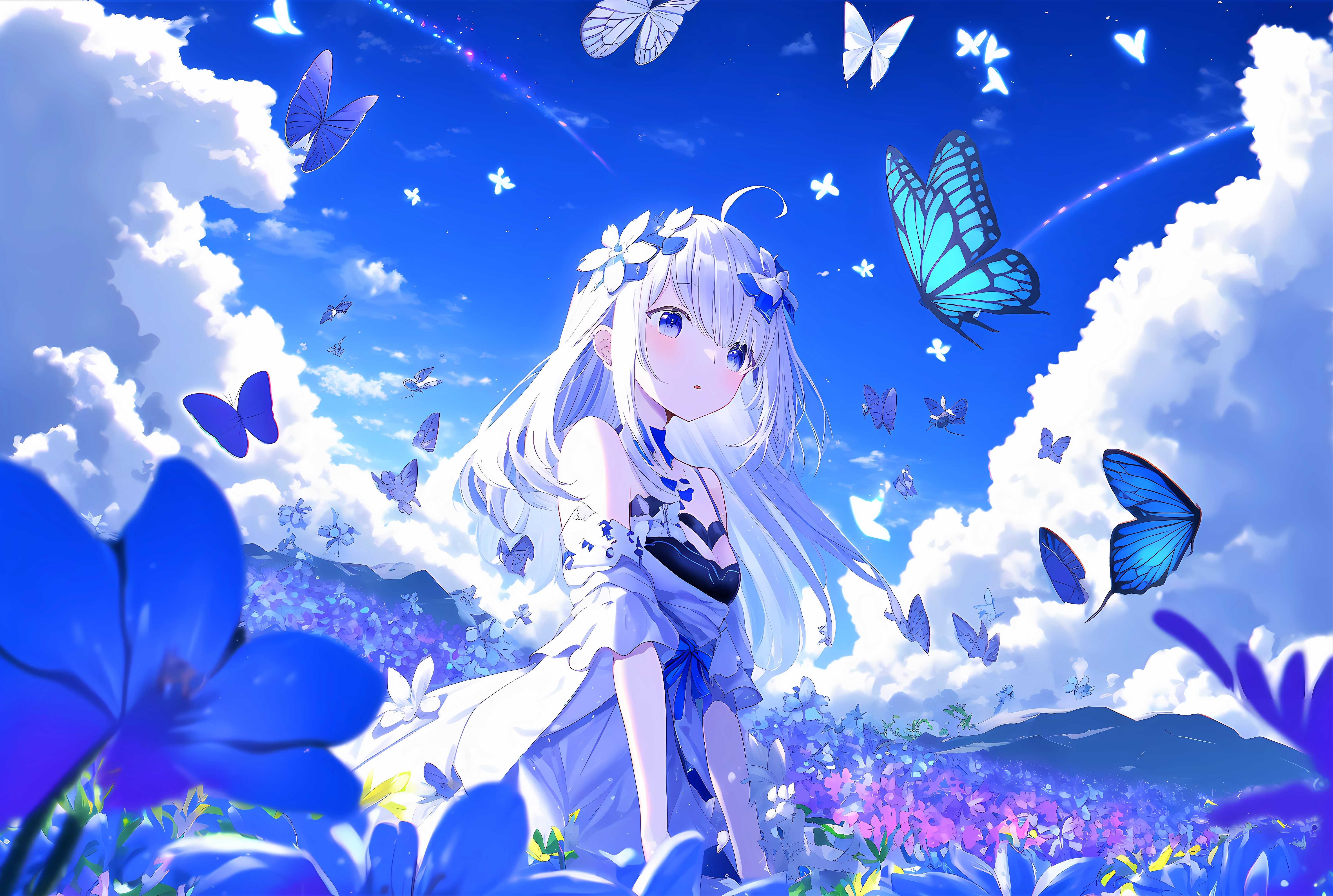 Cute Anime Girl & Butterflies Purple Wallpaper - Cute Girl Wallpaper