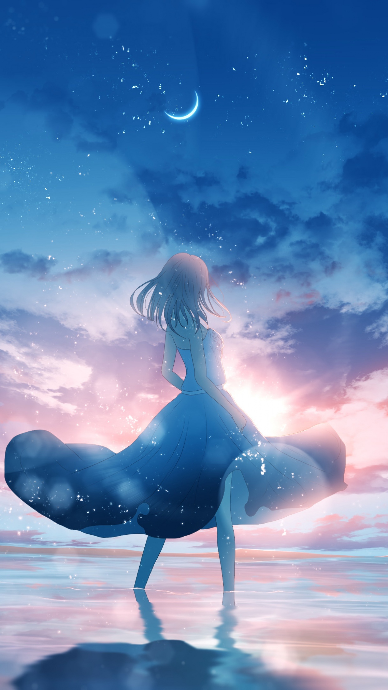Anime girl Wallpaper 4K, Dream, Happy girl, Moon, Fantasy, #8360