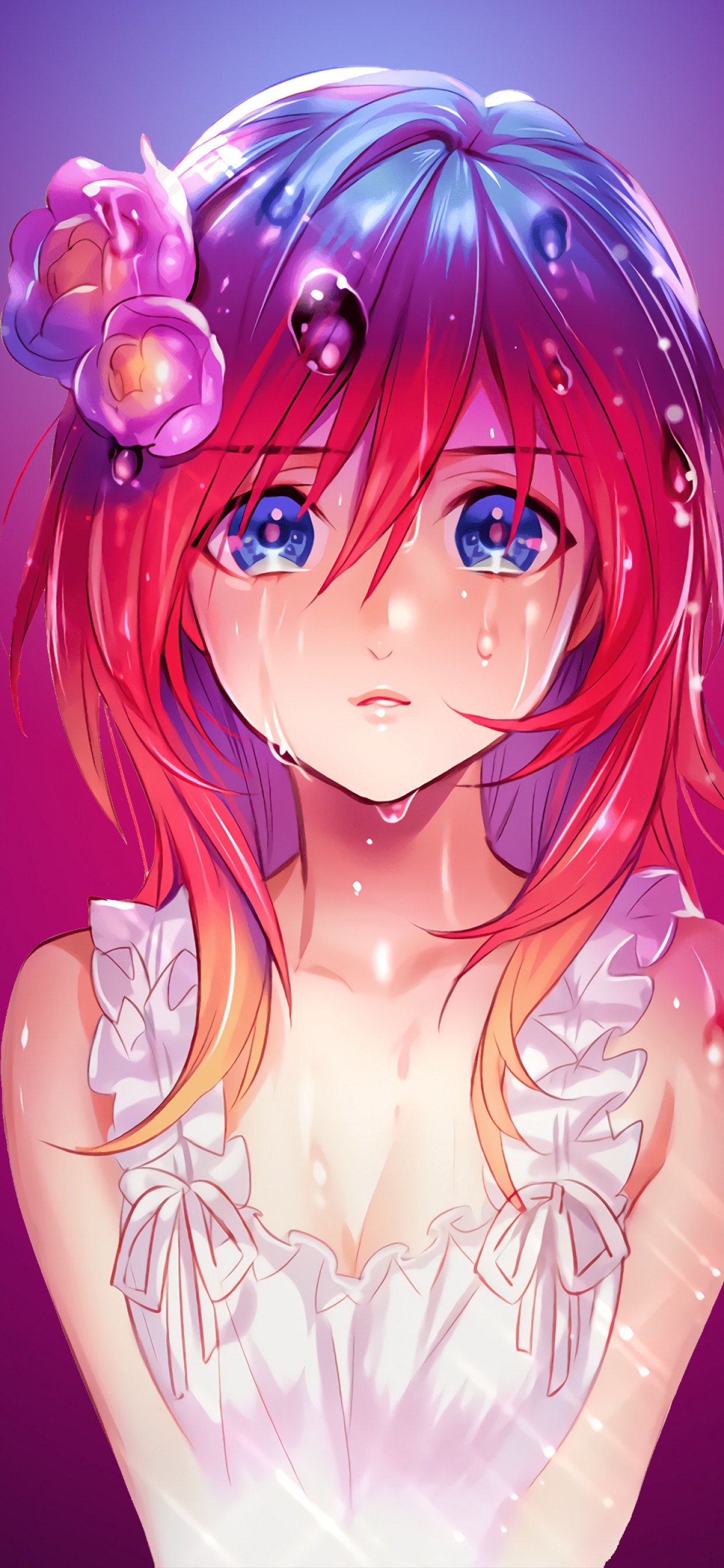 Anime girl Wallpaper 4K, Sad, Pink background, Anime, #9296