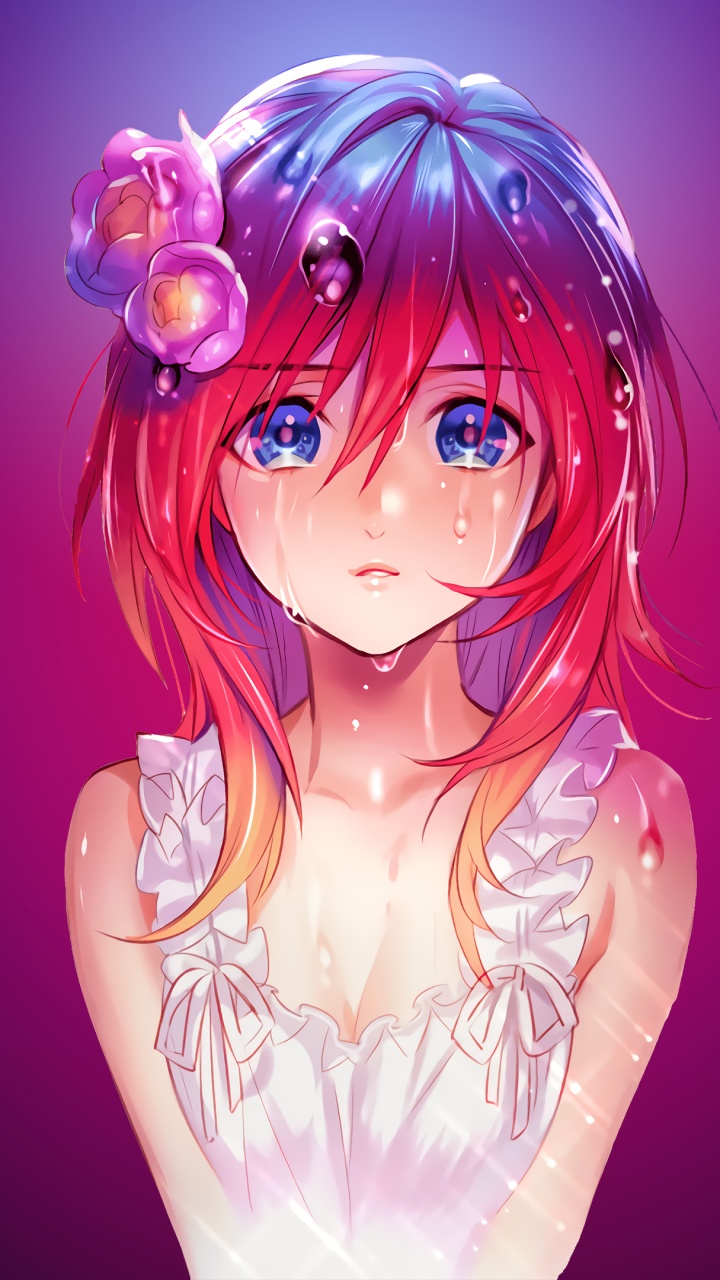 Anime girl Wallpaper 4K, Sad, Pink background, Anime, #9296
