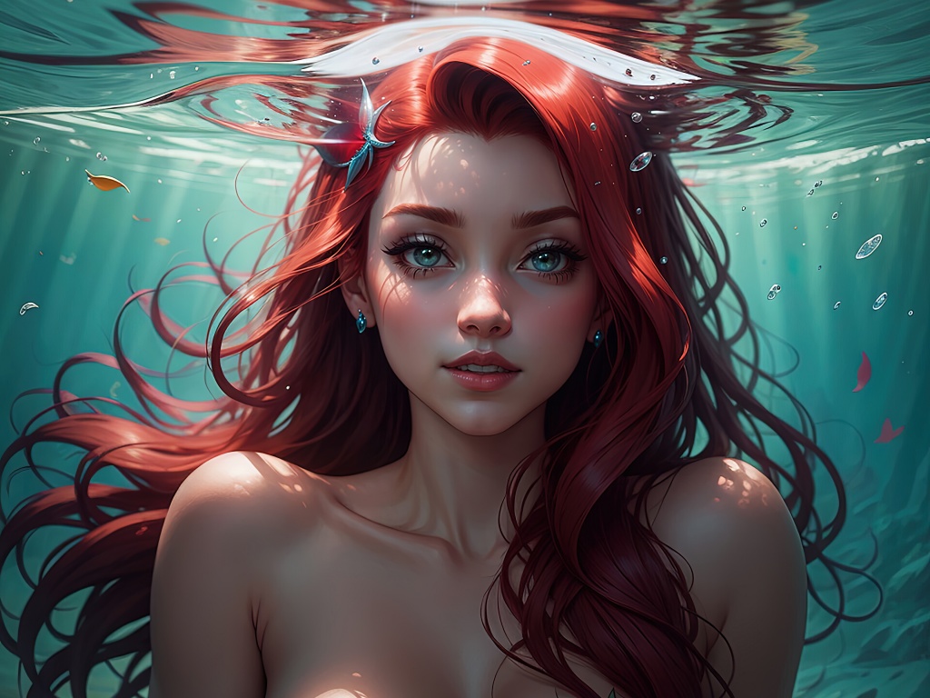 Ariel (Disney Princess) Wallpaper 4K, AI art, Underwater