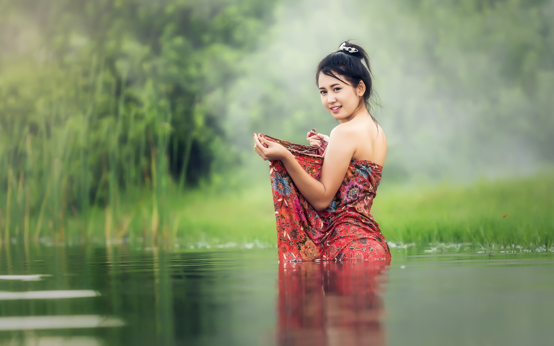 Asian Girl Wallpaper 4K, Teen, Lake, Pond, People, #3590