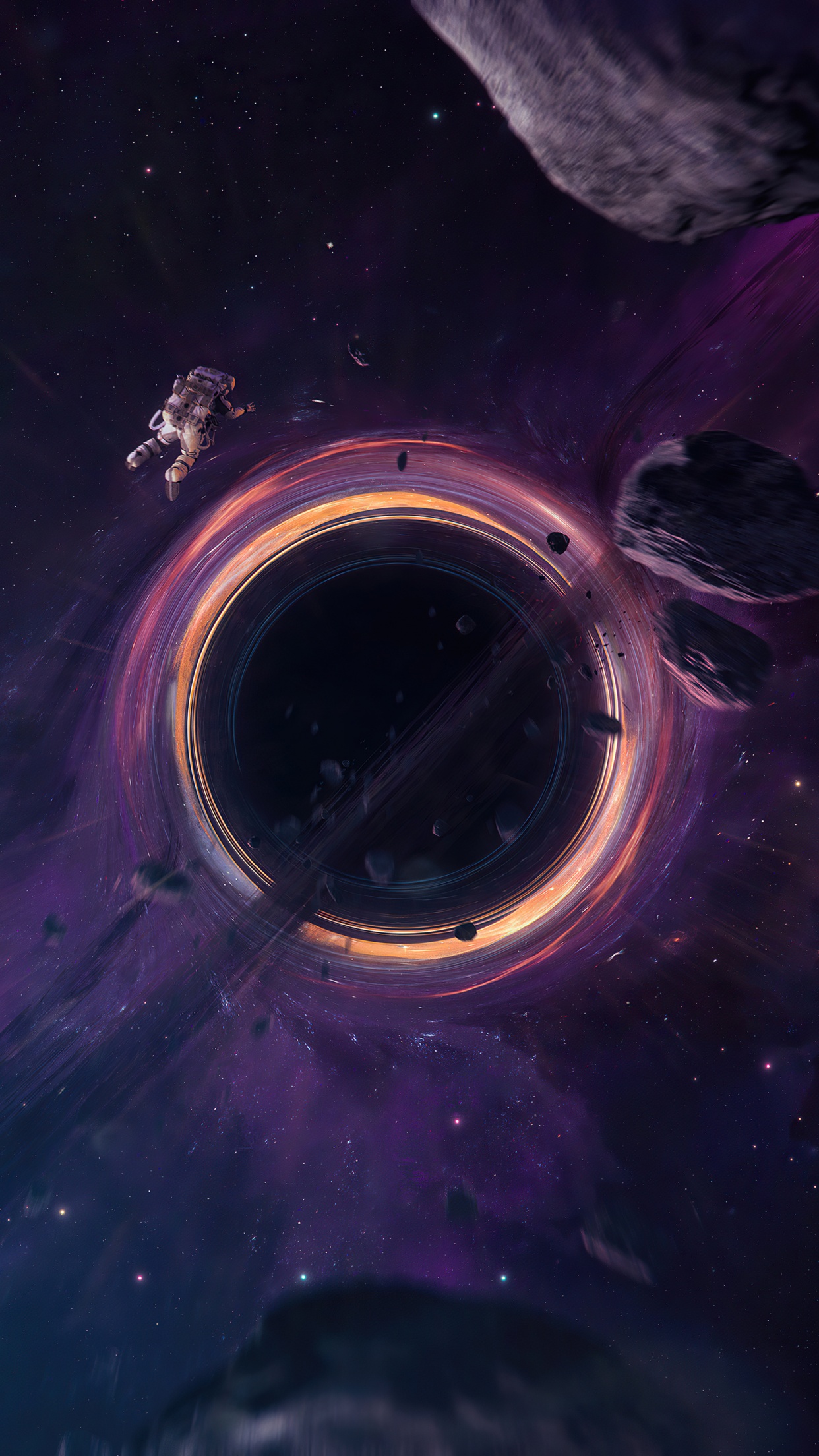 Astronaut 4K Wallpaper, Anomaly, Celestial, Black hole, Asteroids, 5K