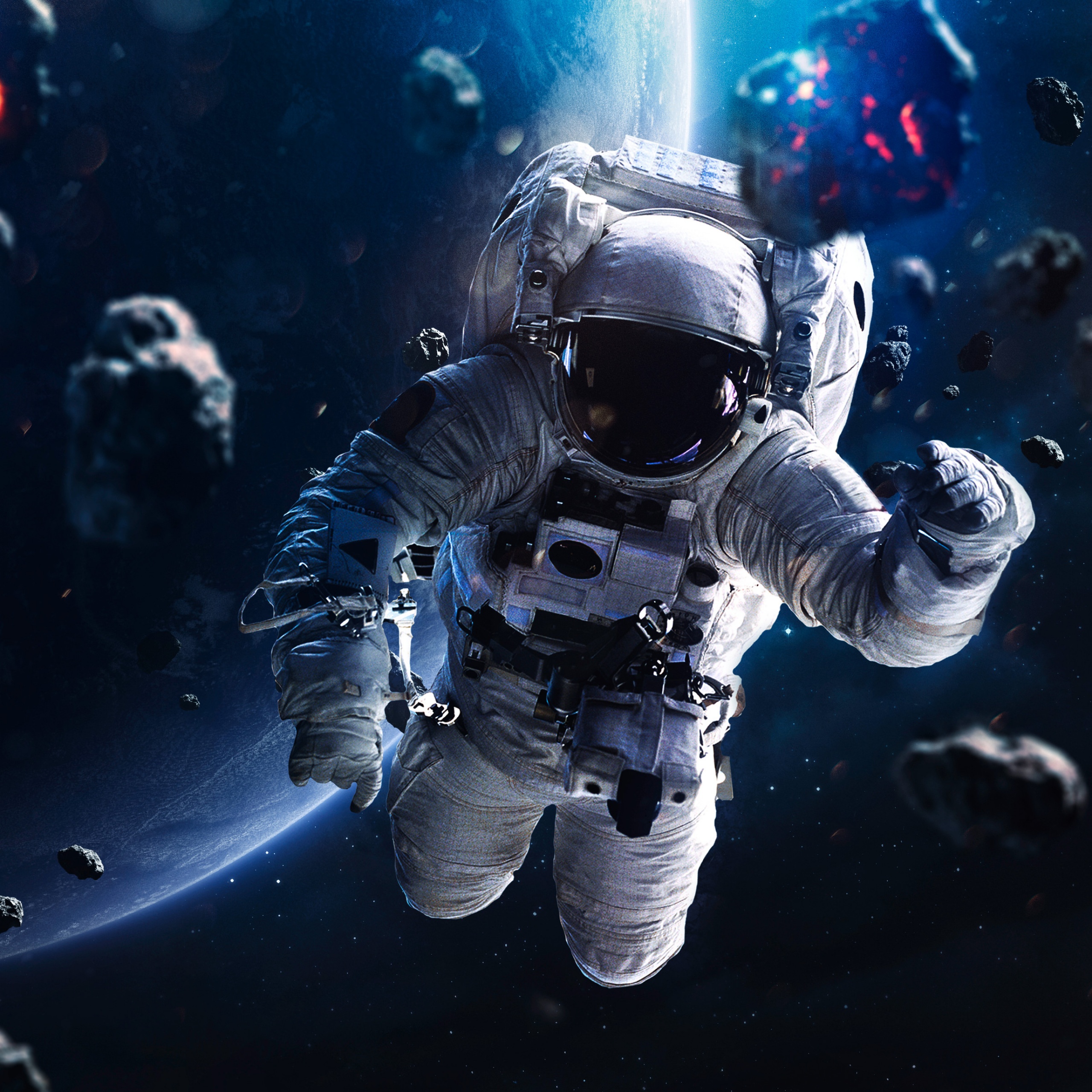 Astronaut Wallpaper 4K, Asteroids, Blue planet, Space Travel, No