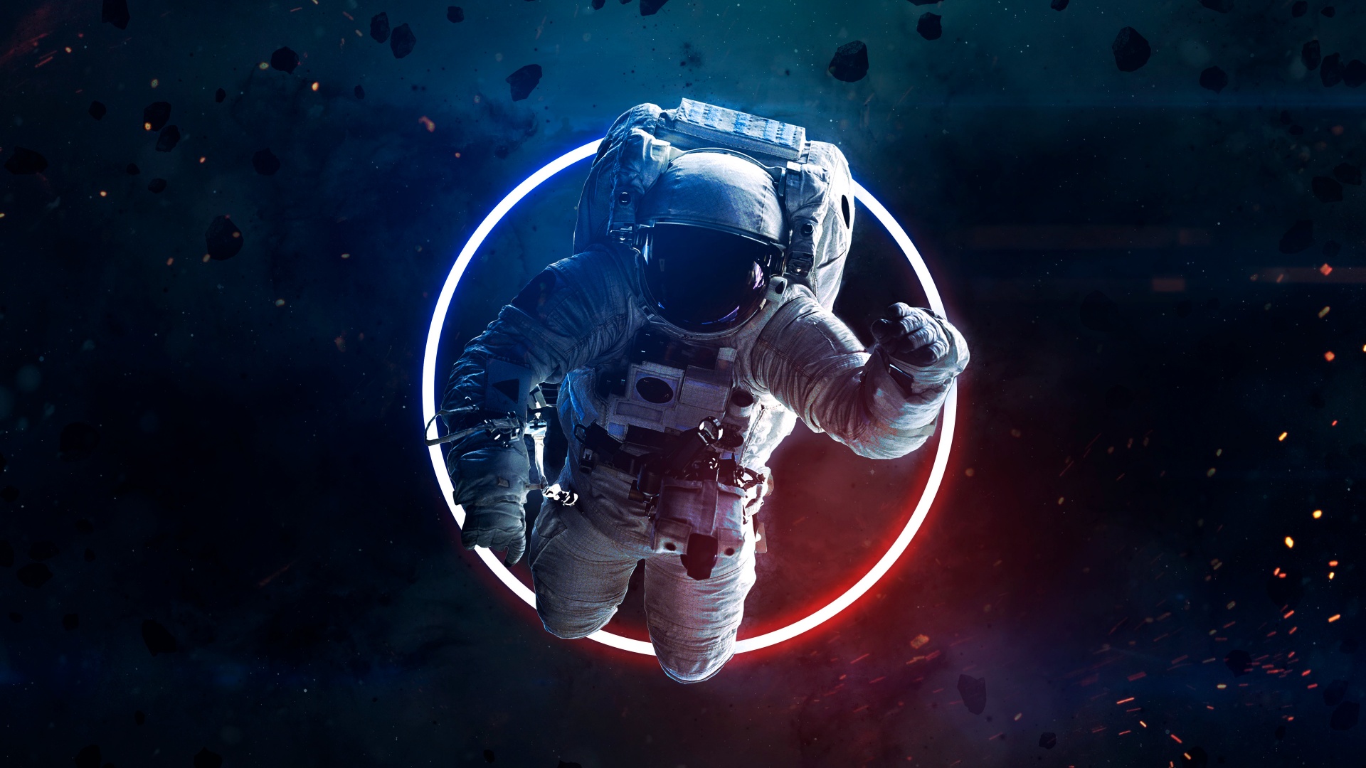 Astronaut Wallpaper 4K, Asteroids, Space suit, Neon light, Space Travel