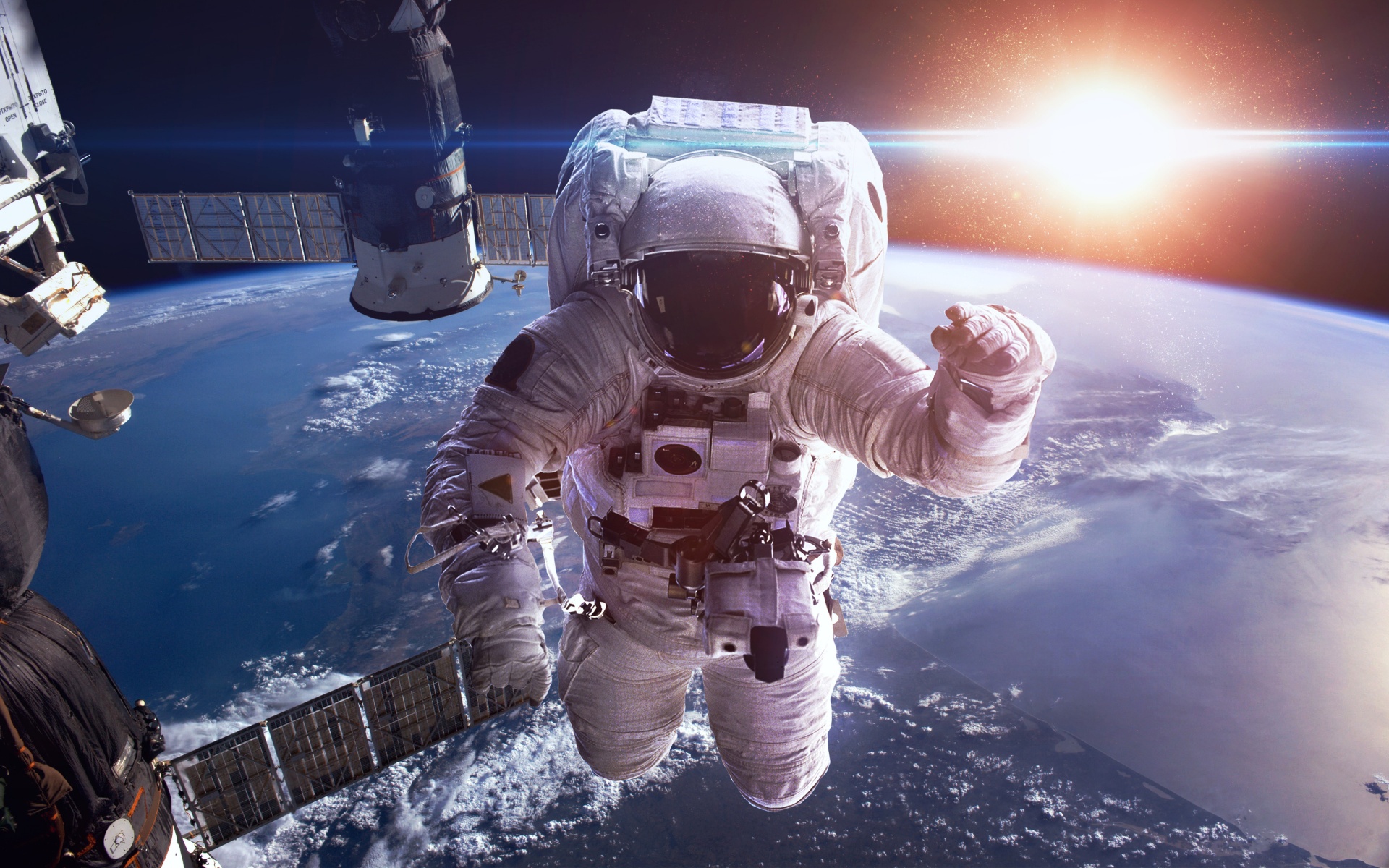 Astronaut Wallpaper 4K, Earth, Sun, Space Suit, Space station, Space, #2485