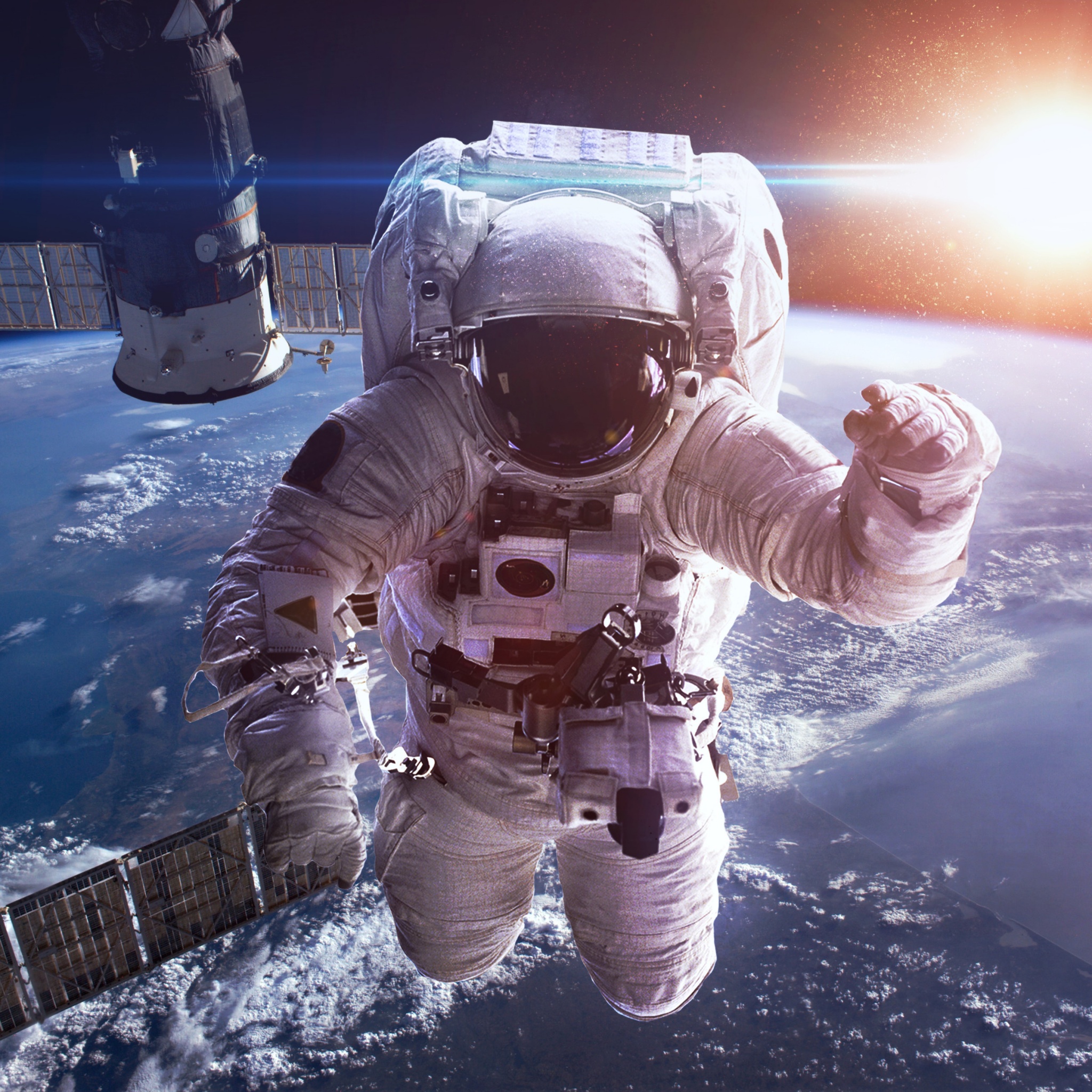 Astronaut Wallpaper 4K, Earth, Sun, Space suit