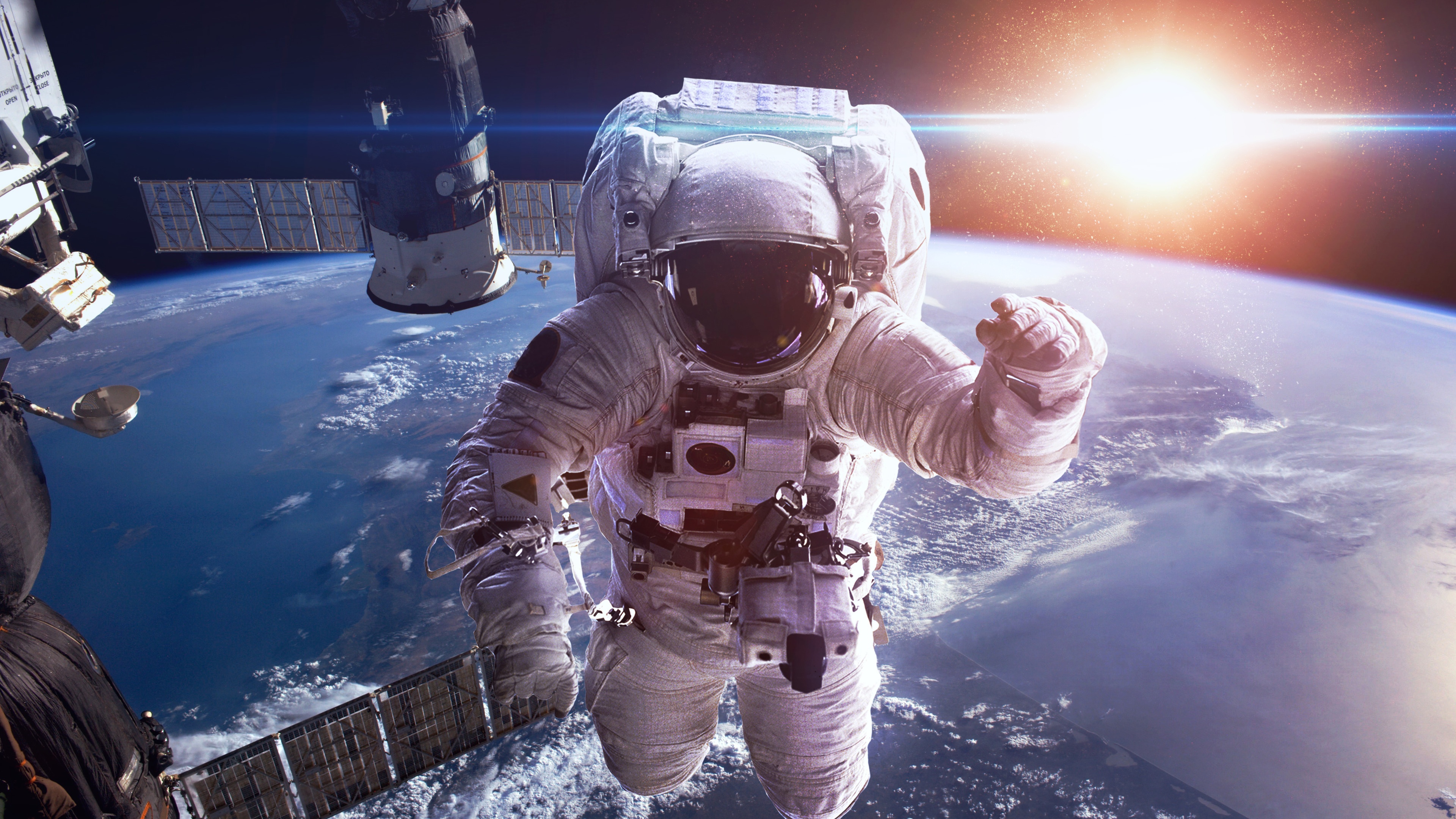 Astronaut Wallpaper 4K, Earth, Sun, Space suit, Space, #2485