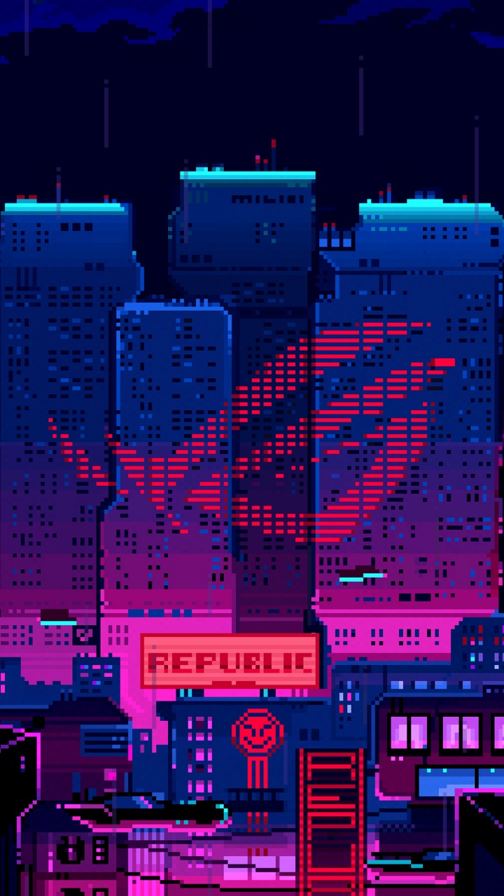 ASUS ROG Wallpaper 4K, Futuristic, Pixel art, Cyberpunk