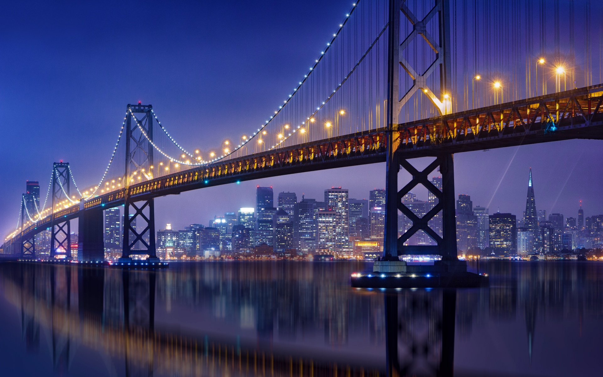 Bay Bridge Wallpaper 4K, San Francisco-Oakland , Night, City lights