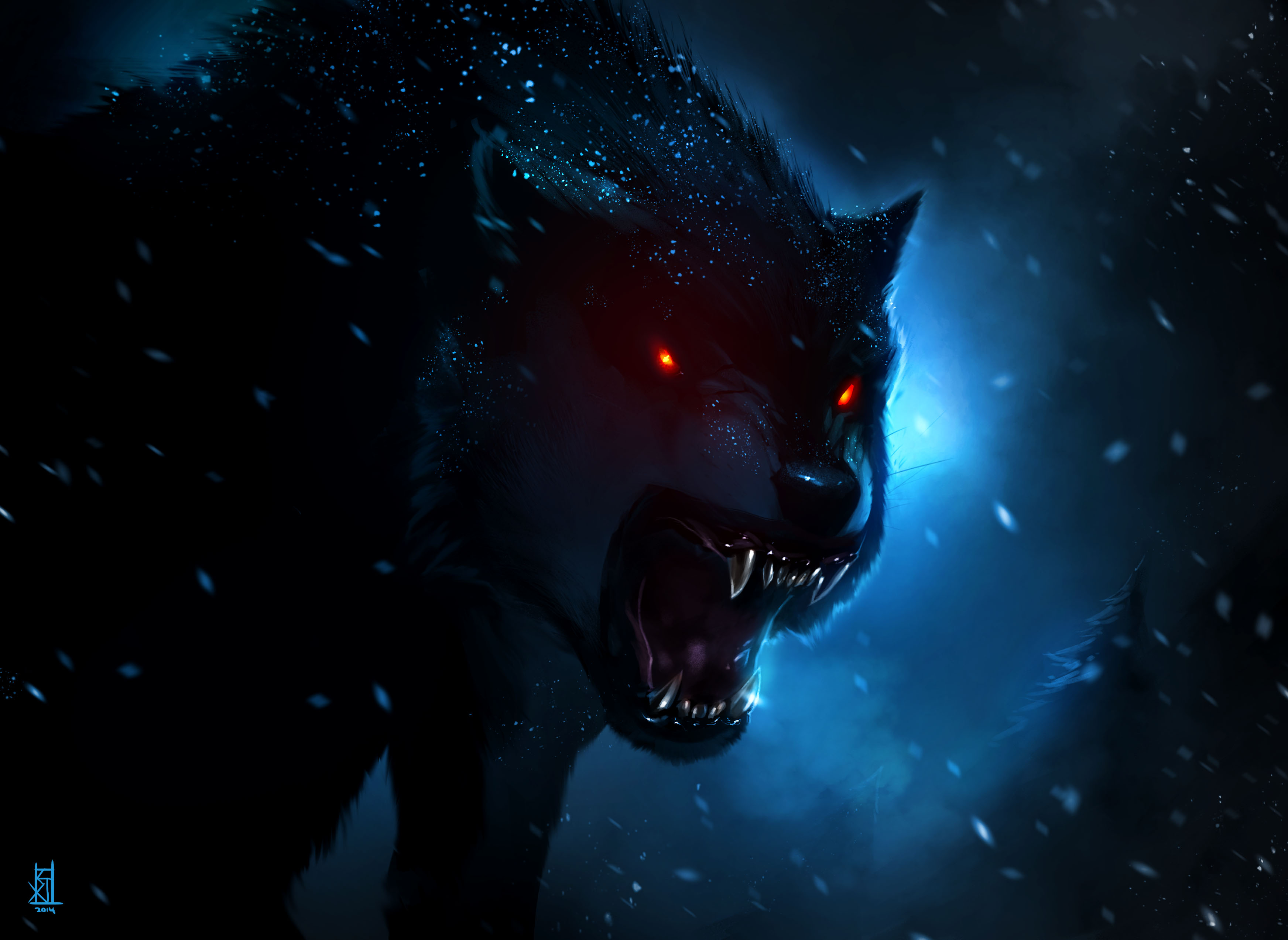 black alpha wolf with red eyes