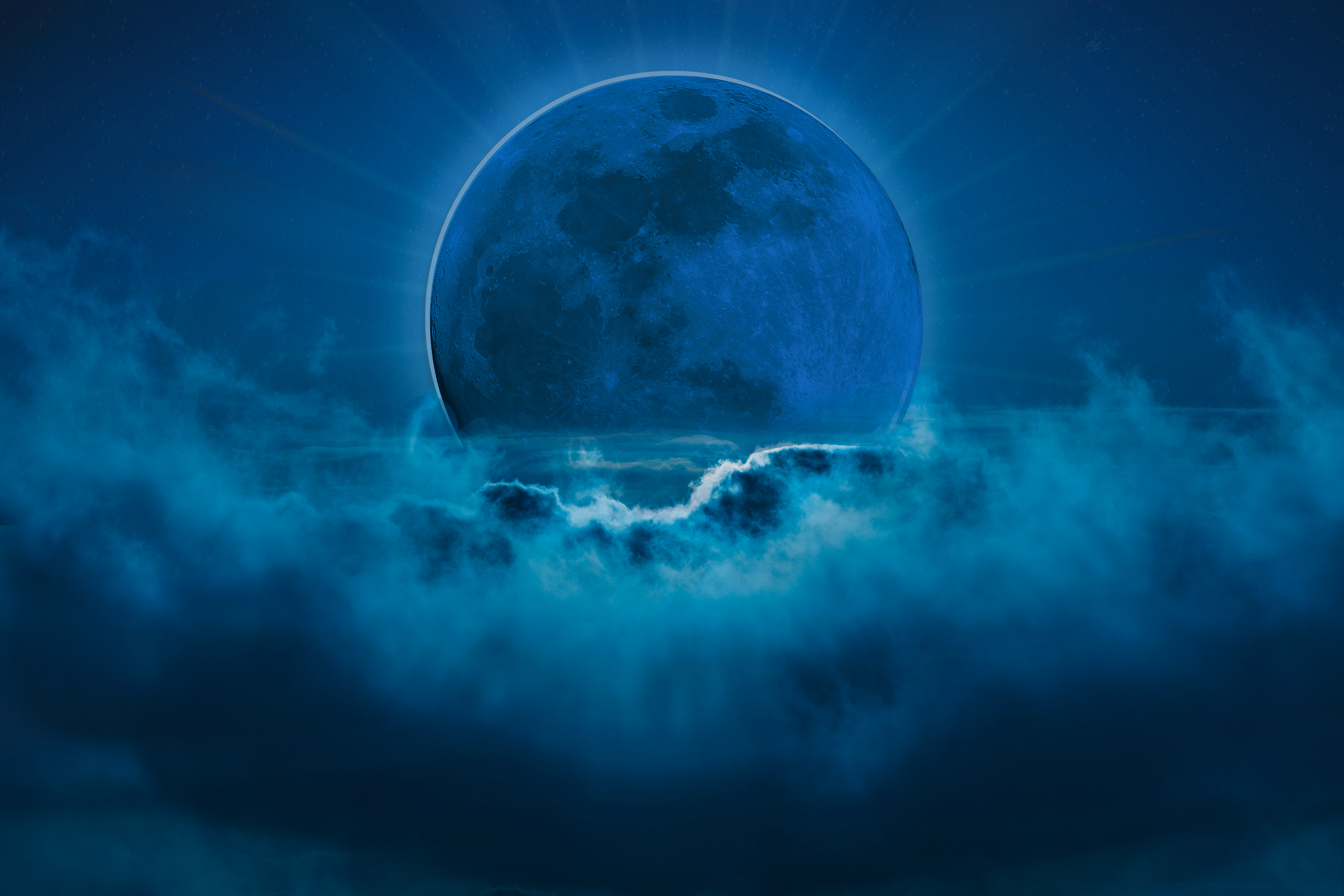 Halloween Moon Moon Galaxy Stars Blue Photography Print Blue Aesthetic Dark,  Cool Blue Wallpaper, Dark Blue Widget Aesthetic 