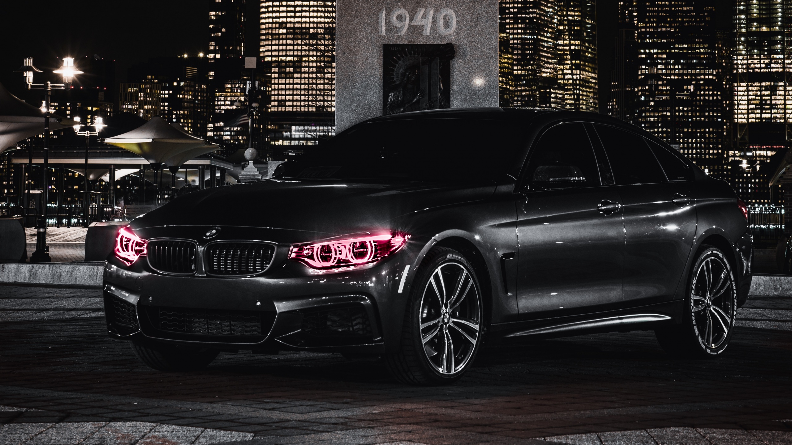 BMW M4 Wallpaper 4K, Black Edition, Angel Eyes, Night, City lights