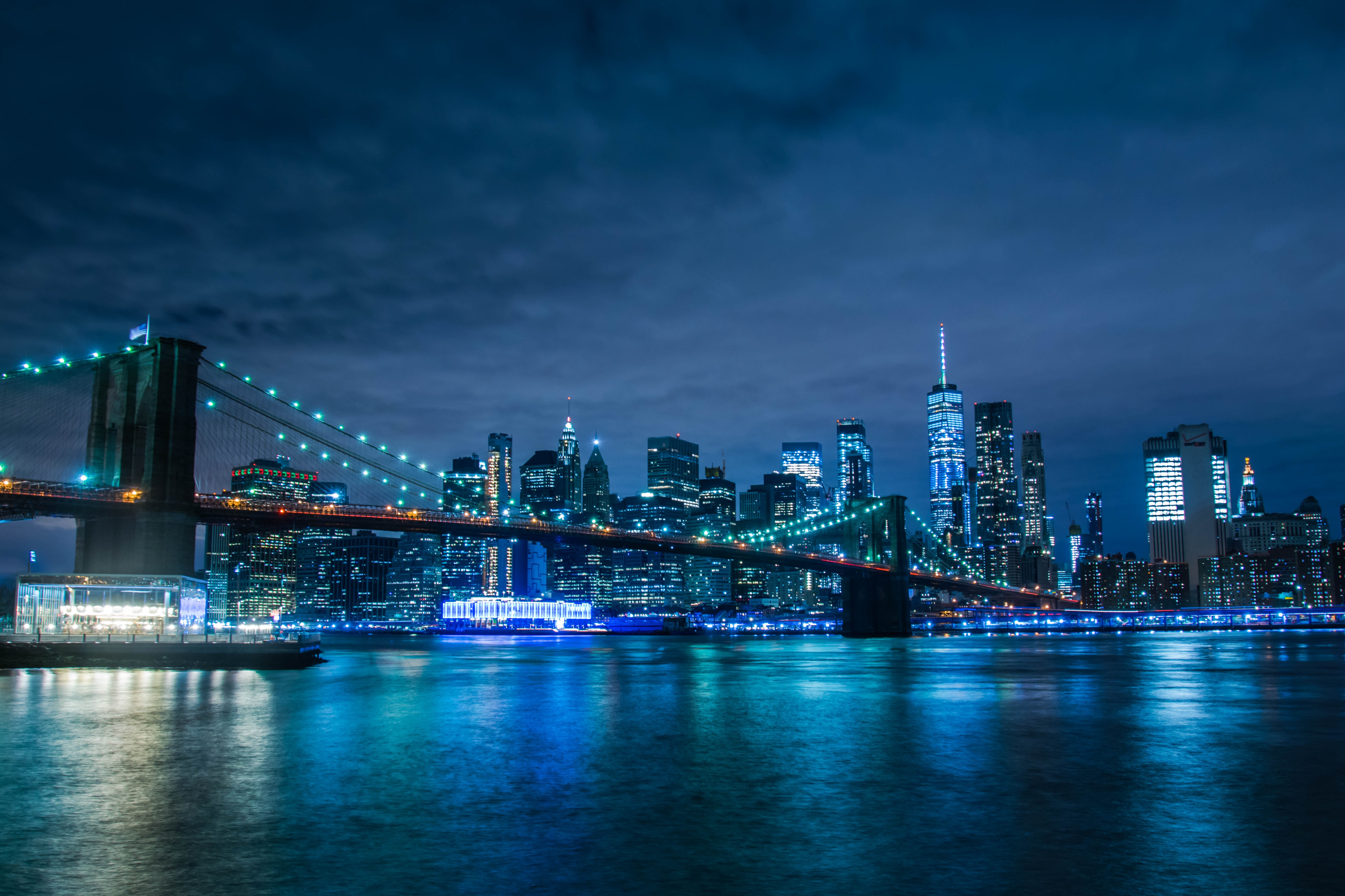 Brooklyn Bridge 4K Wallpaper, Manhattan Skyline, Waterfront, New York