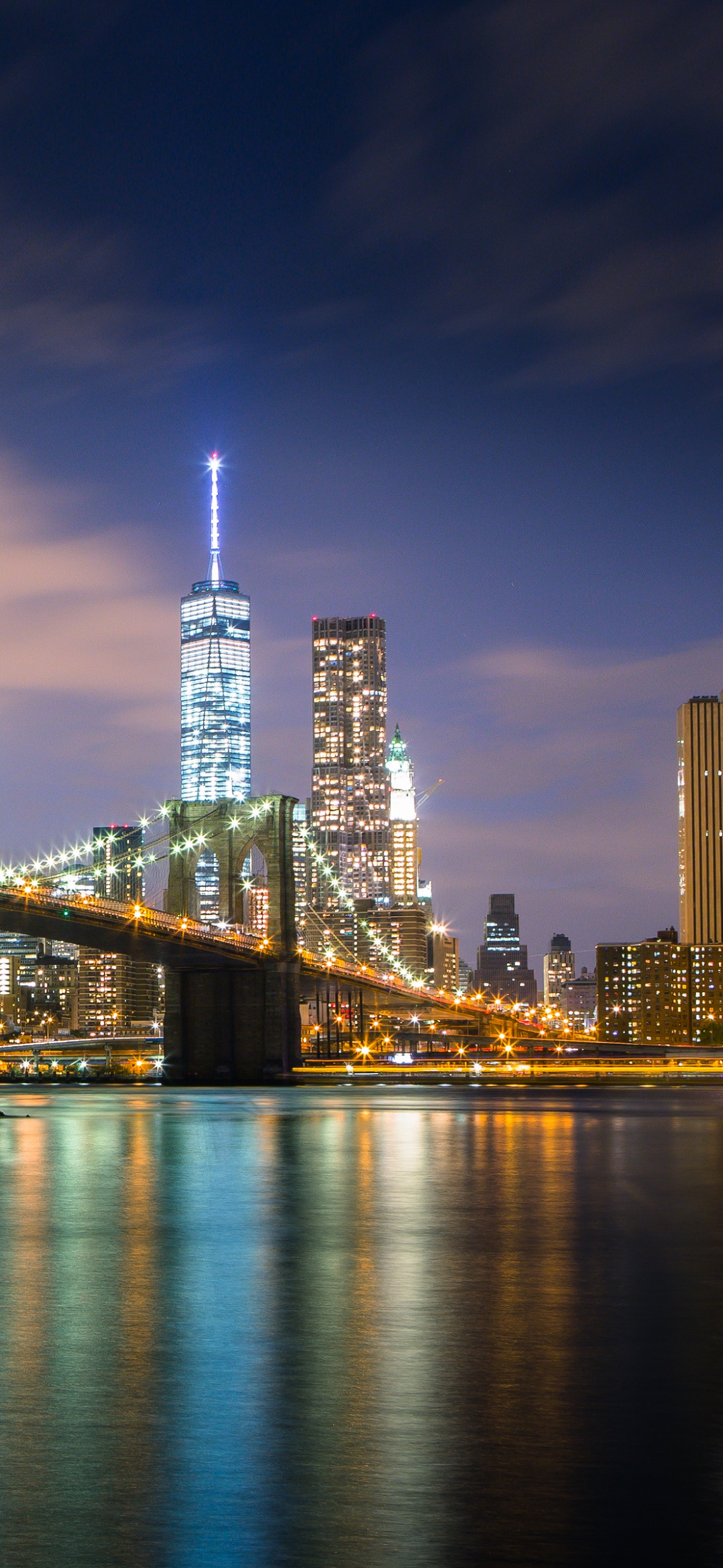 Brooklyn Bridge 4K Wallpaper, New York, Cityscape, City lights, Body of