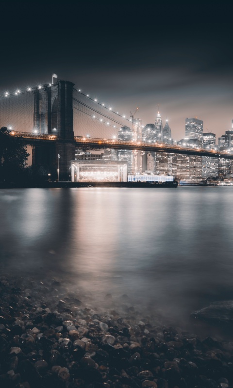 Brooklyn Bridge Wallpaper 4K, Night, City lights, Cityscape