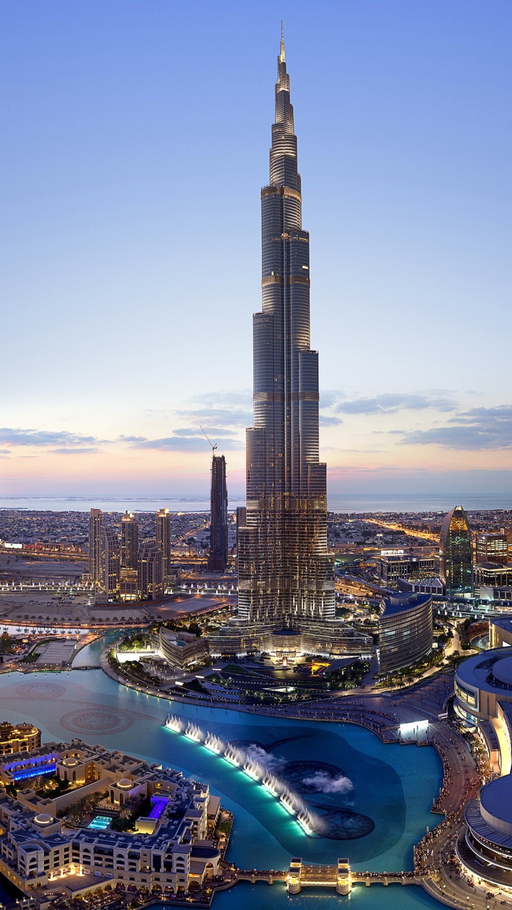 Burj Khalifa Wallpaper 4K, Dubai, Cityscape, Skyscrapers, Dusk