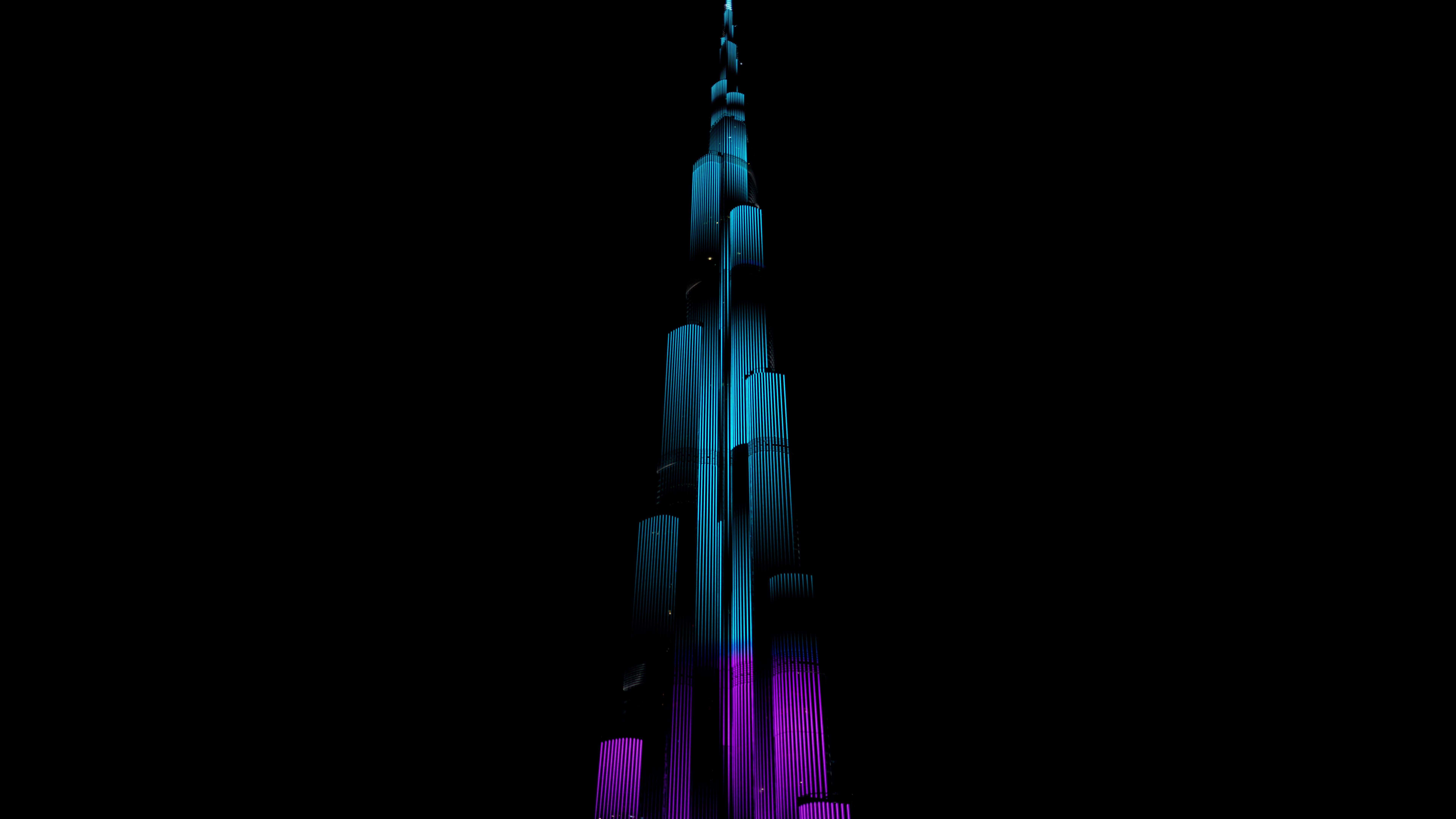 Burj Khalifa Wallpaper 4K, Night illumination, Black/Dark, #3279