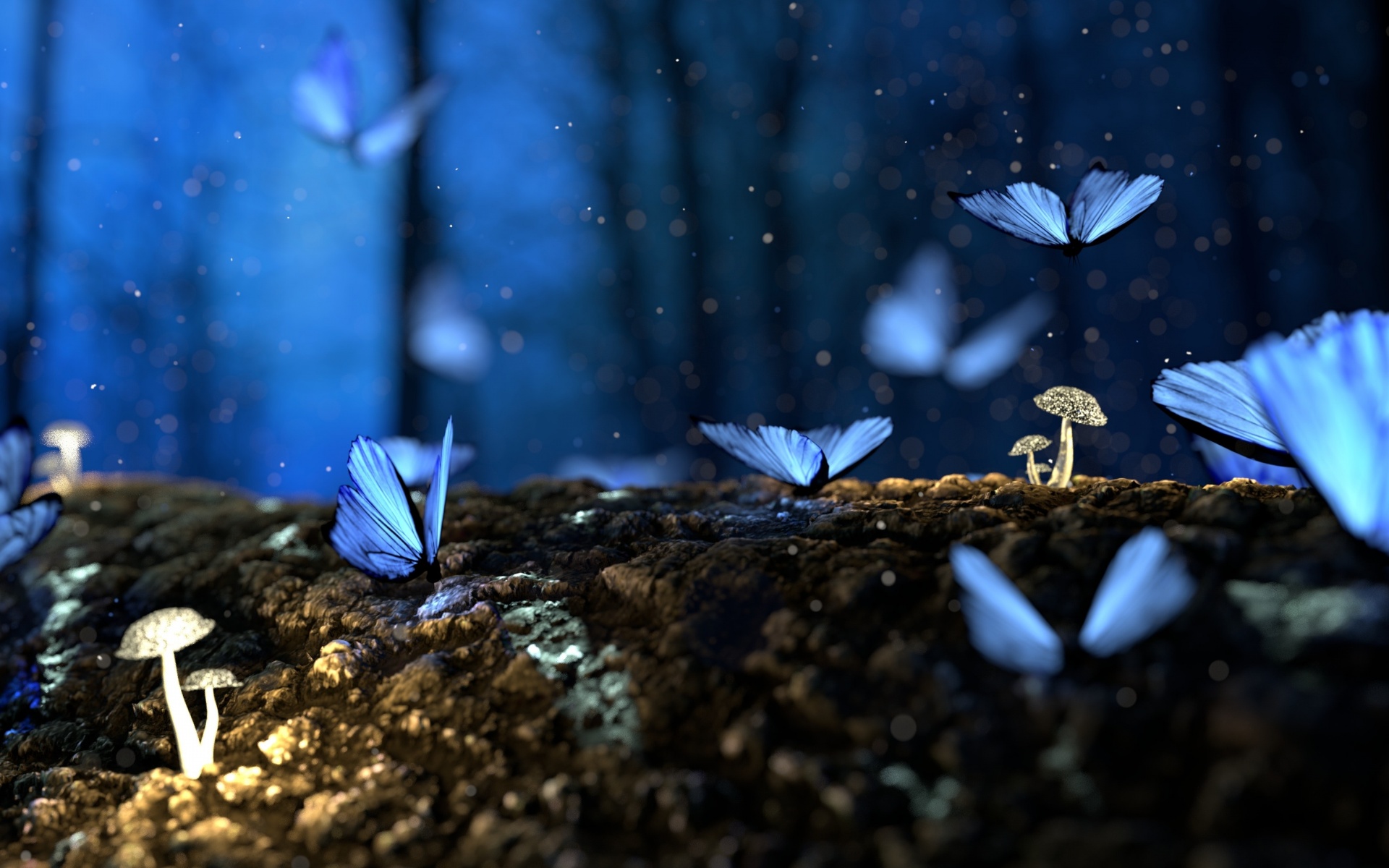 Butterflies Wallpaper 4K, Mushroom plants, Macro, Forest, Bokeh