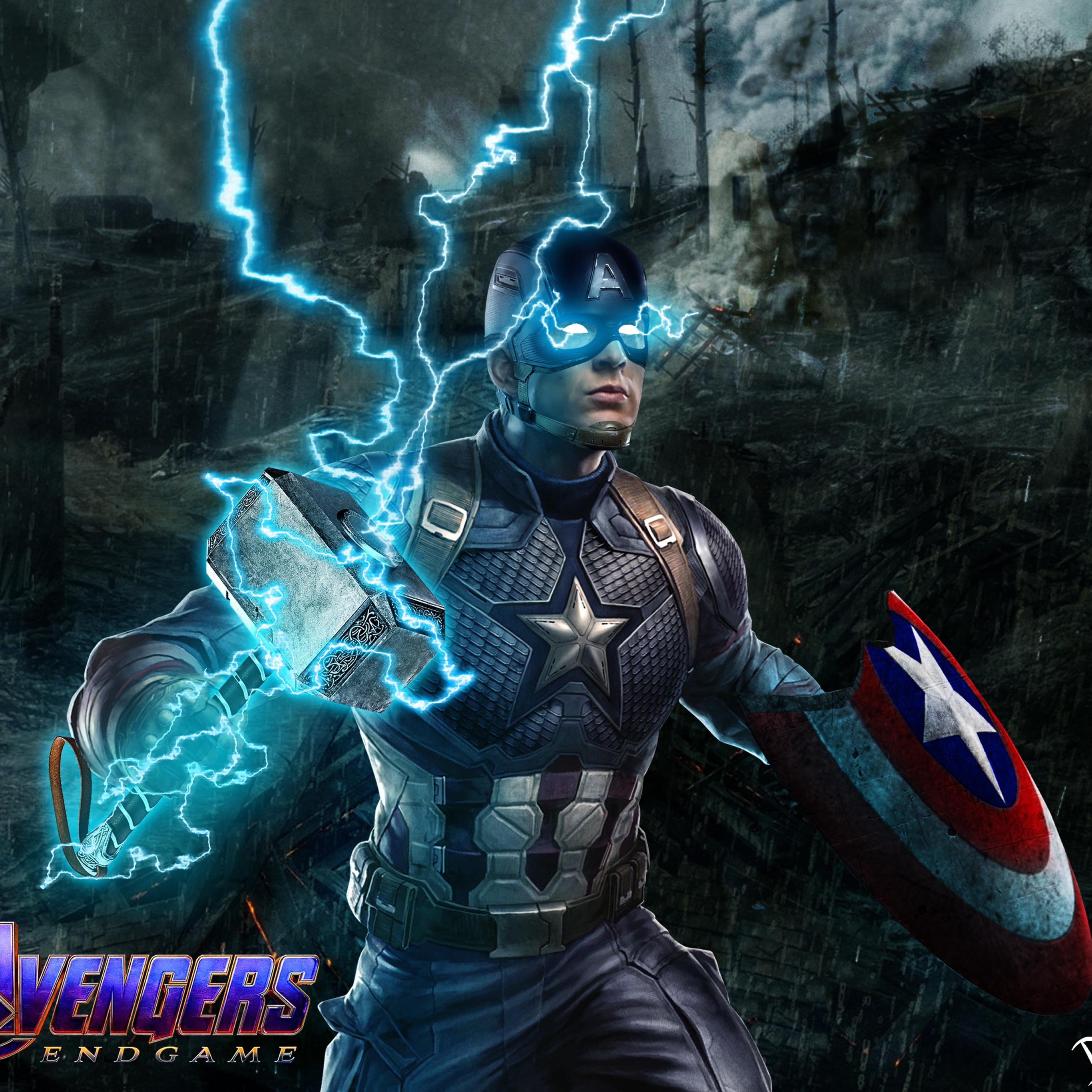 Captain America Wallpaper 4K, Avengers: Endgame, Worthy, Thor's hammer